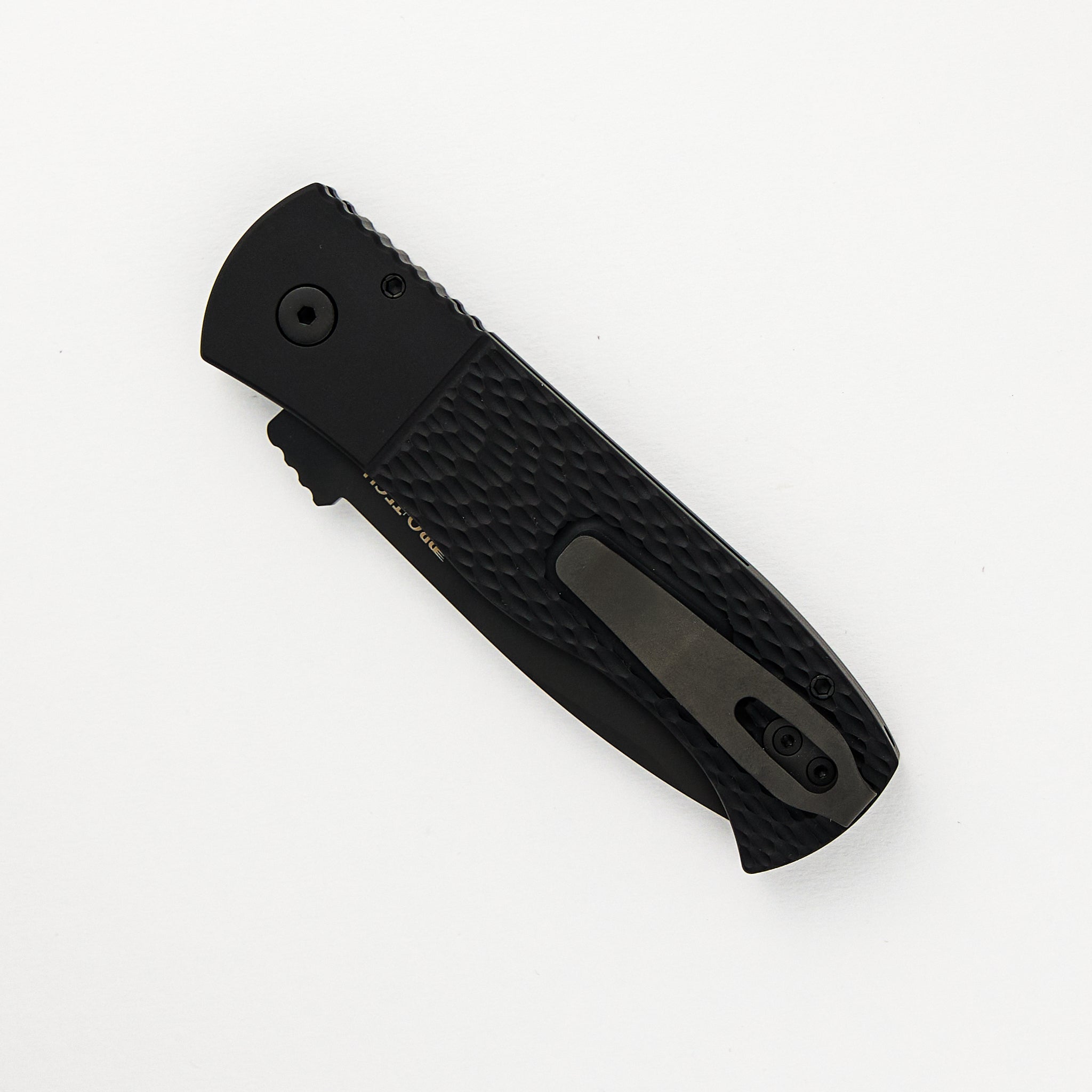 Pro-Tech Knives CQC7 Auto Emerson Design E7A06-LH-20CV - Left Handed, Black Textured Handle, DLC Black Spear Point 20CV Blade