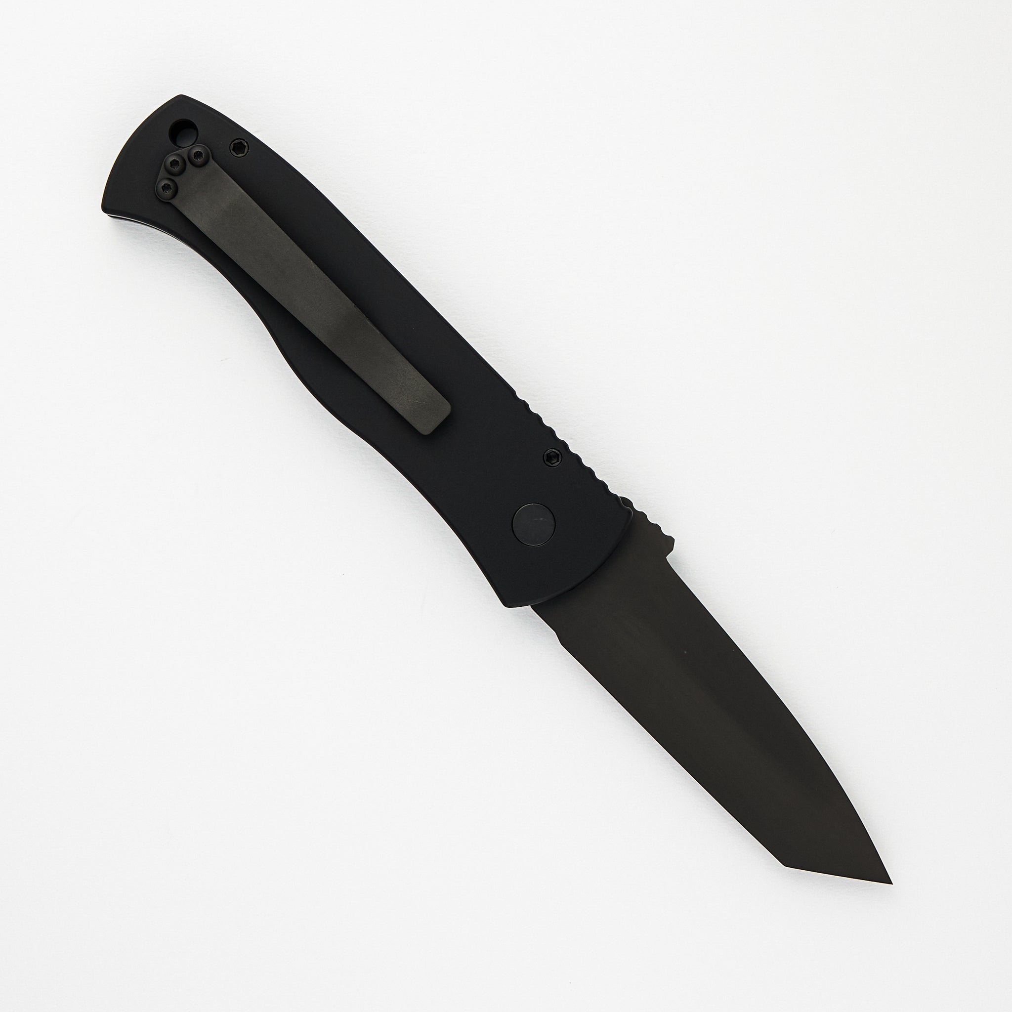 Pro-Tech Knives Emerson CQC7 Tanto Auto Operator – Black Aluminum Handle – Black DLC Blade – Tritium Button