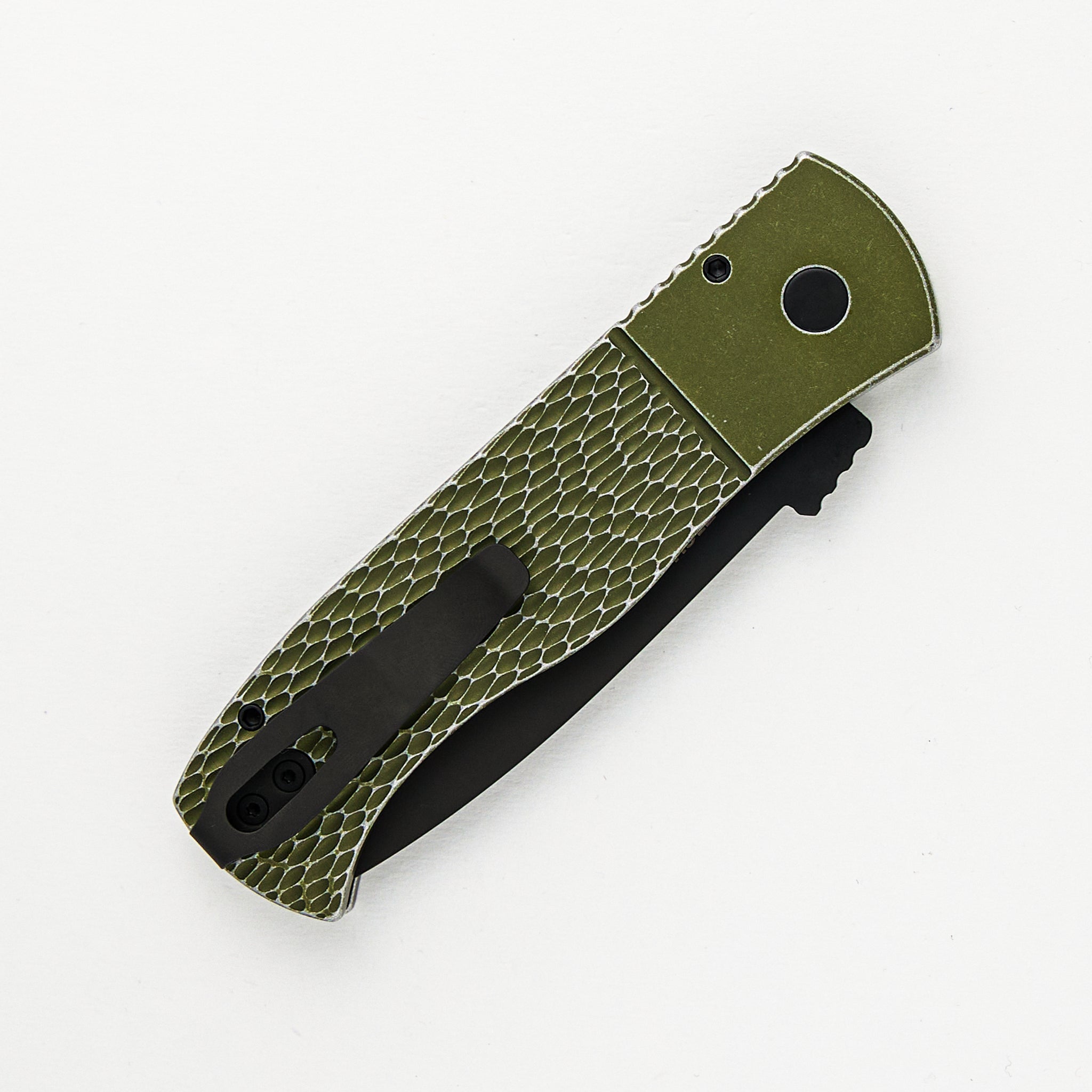 Pro-Tech Knives Emerson CQC7 Auto - Green "Battle Worn" Jigged Textured Handle - 2-tone DLC/Satin 154cm Tanto Blade E7T15-BW-GREEN