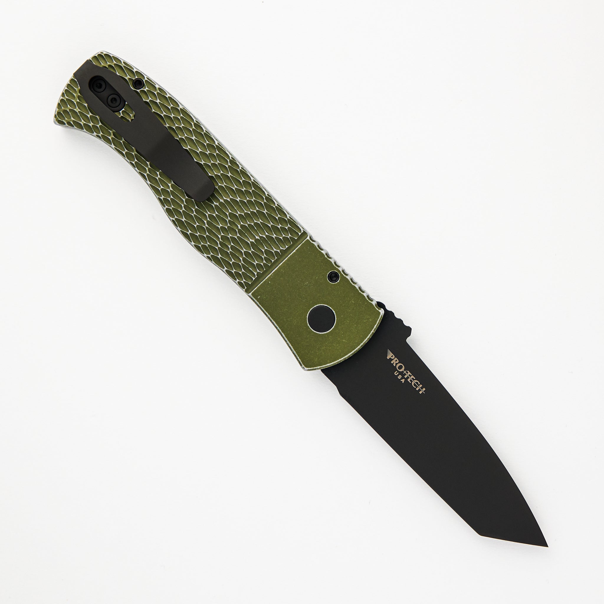 Pro-Tech Knives Emerson CQC7 Auto - Green "Battle Worn" Jigged Textured Handle - 2-tone DLC/Satin 154cm Tanto Blade E7T15-BW-GREEN