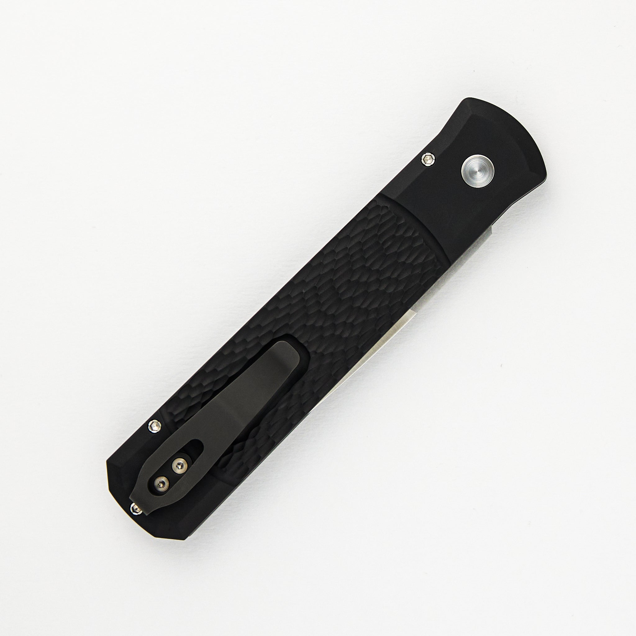 Pro-Tech Knives GODFATHER – Black Jigged Handle - Satin Blade - Pearl Button 925-Ltd.