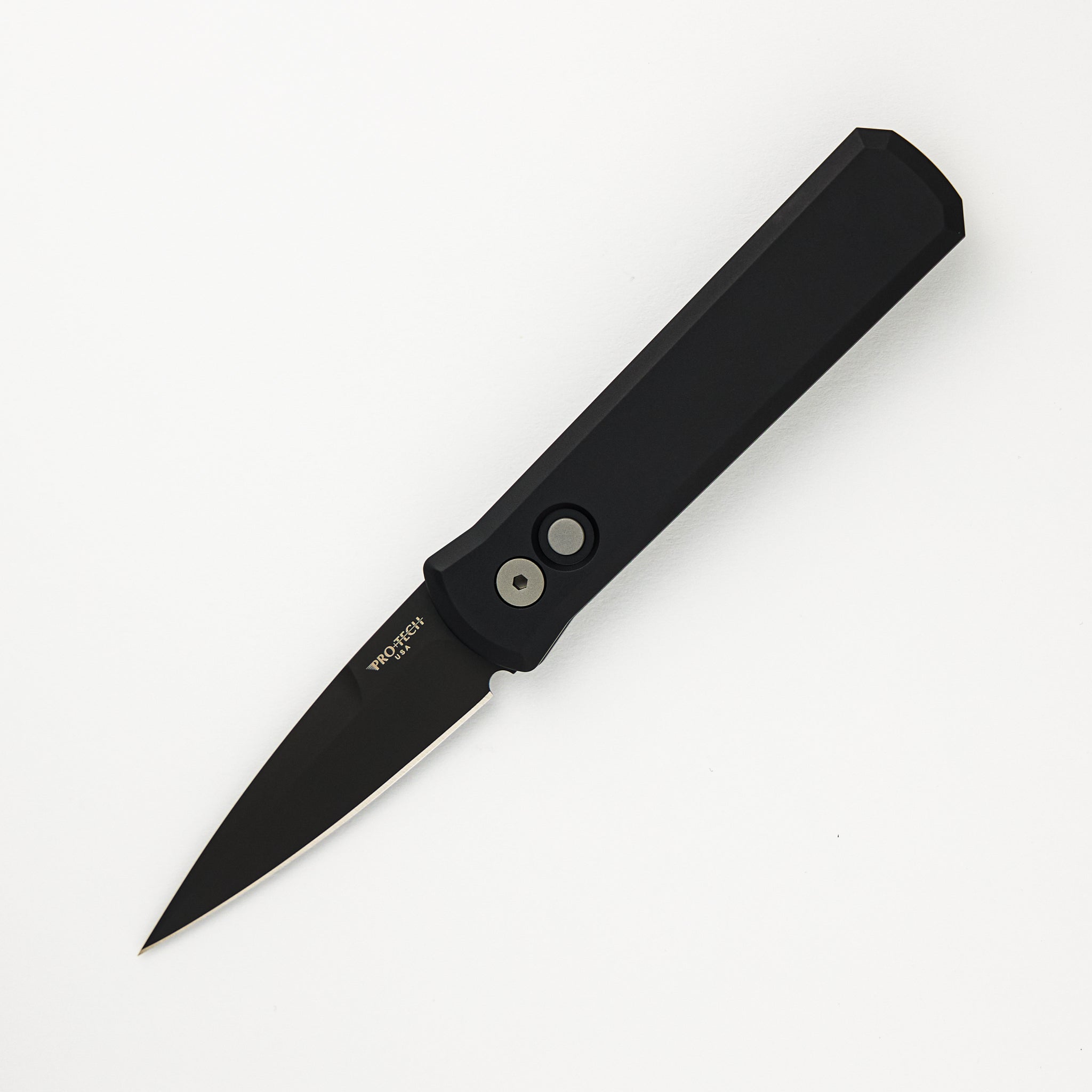 Pro-Tech Knives Godson – Solid Black Handle – Black 154CM Blade 721