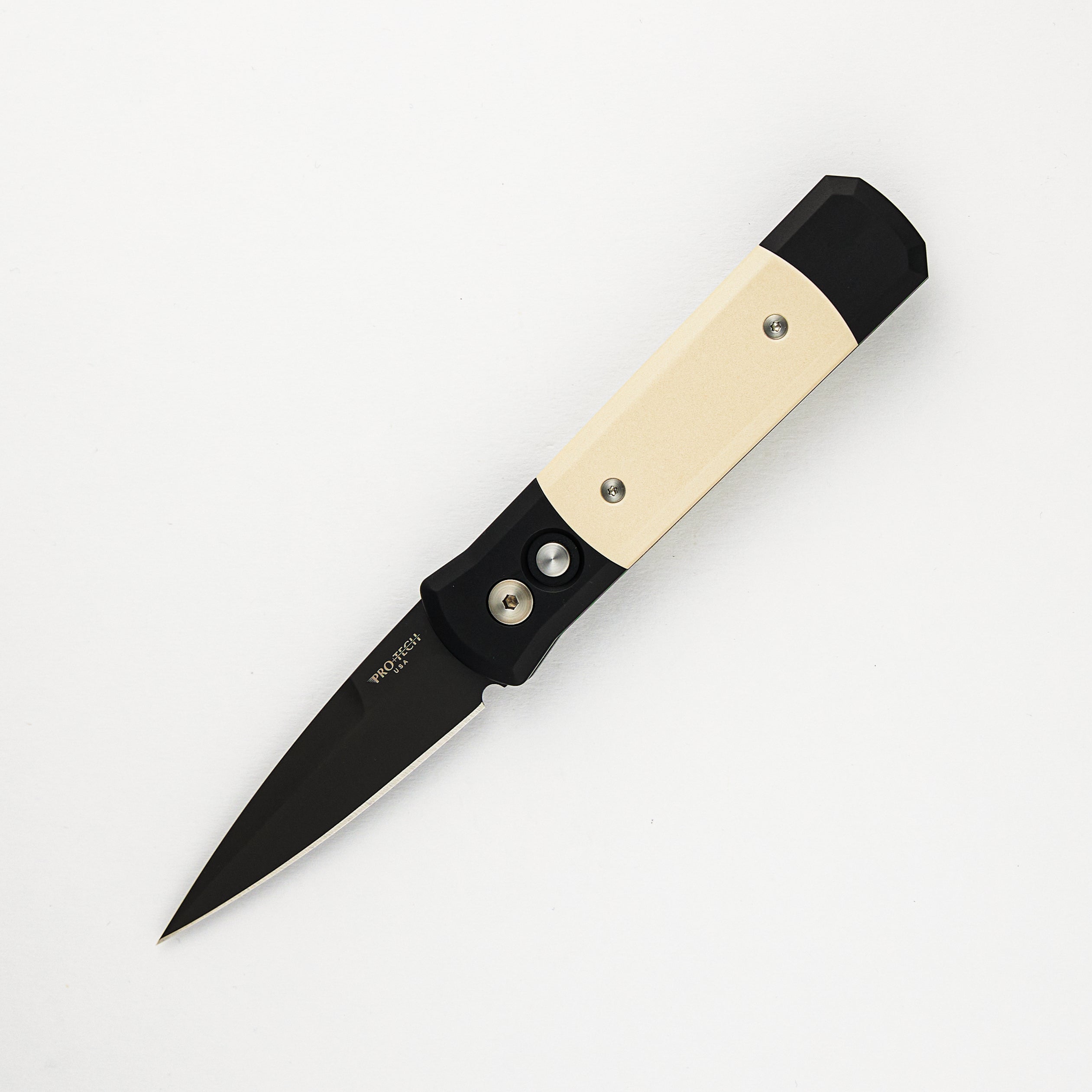 Pro-Tech Knives Godson – Tuxedo – Black Handle - Ivory Micarta – Black 154CM Blade 752