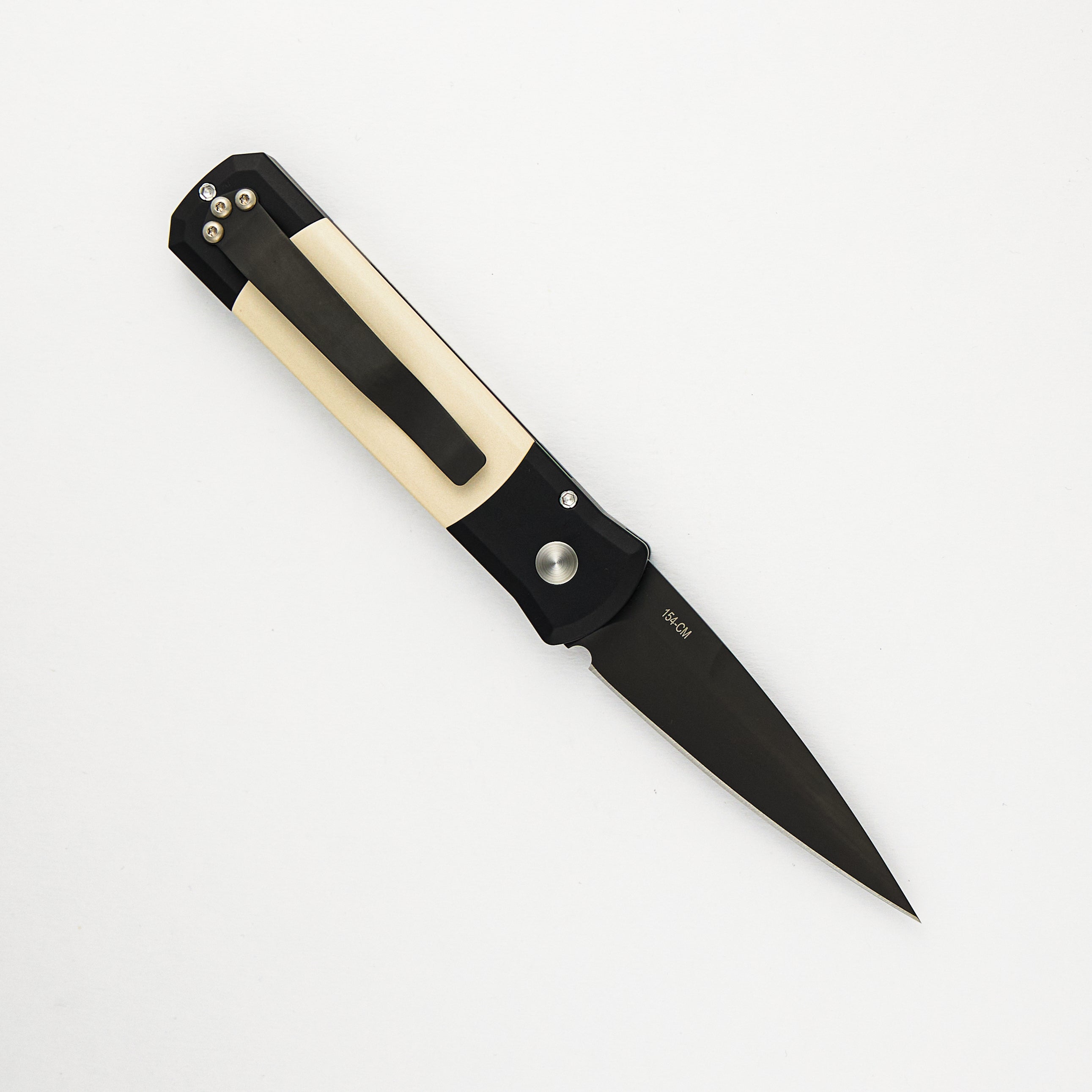 Pro-Tech Knives Godson – Tuxedo – Black Handle - Ivory Micarta – Black 154CM Blade 752