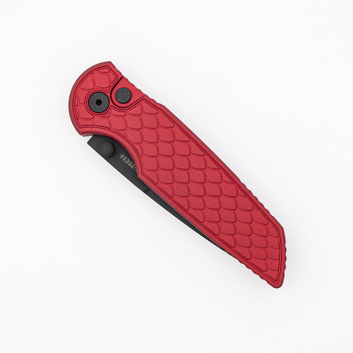 TR-3 Integrity - INT1106-REPTILE RED - Red "Reptile" Textured Handles - DLC Black MagnaCut Blade
