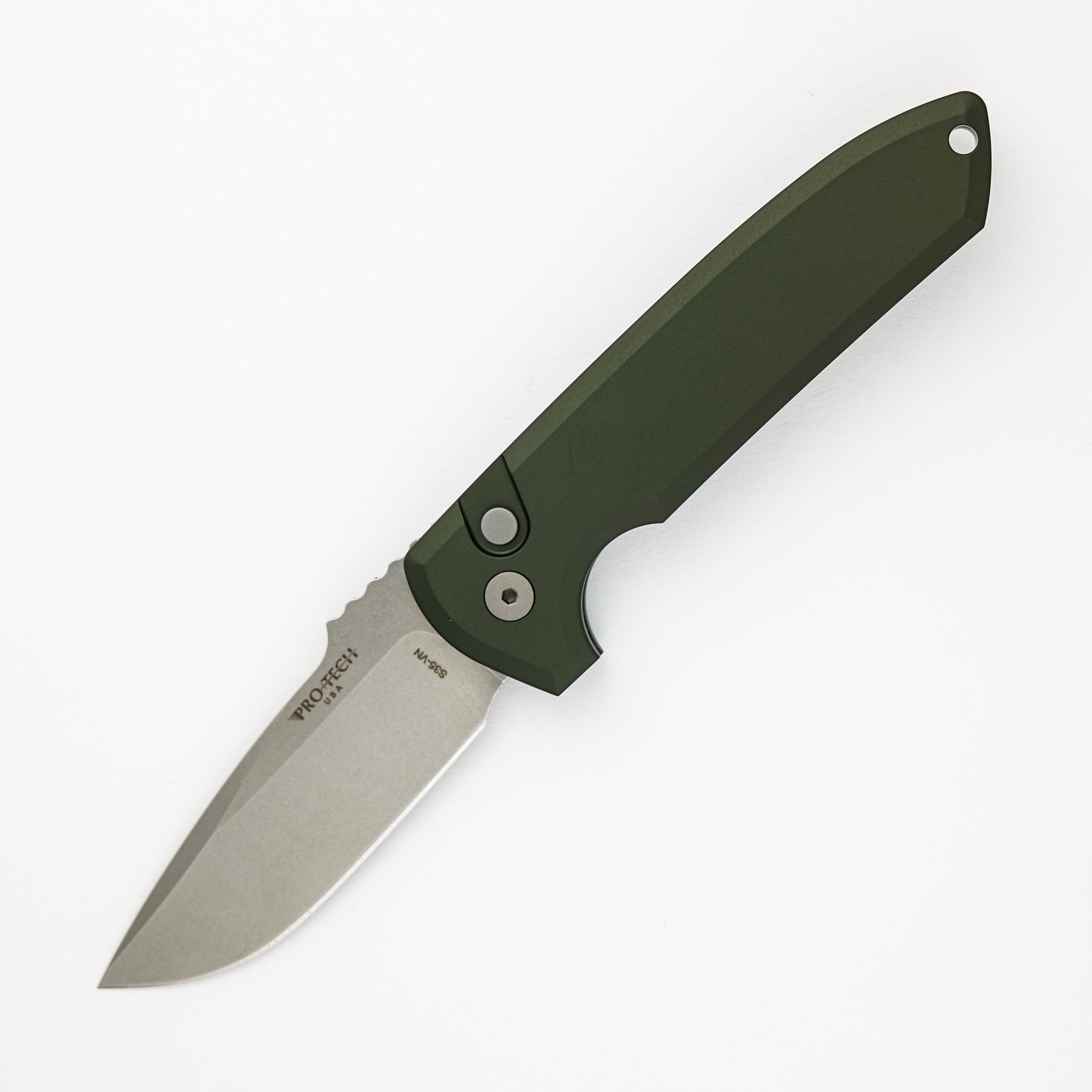 Pro-Tech Knives Rockeye Auto – Solid Green Handle – Stonewash CPM-S35VN Blade LG301-GREEN