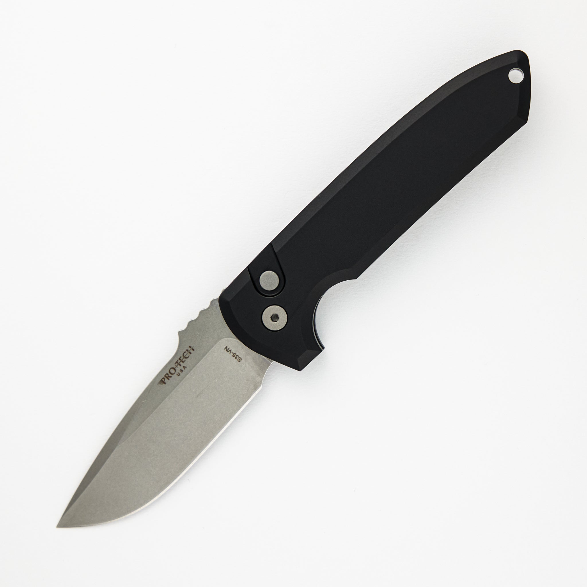 Pro-Tech Knives Rockeye Auto – Solid Black Handle – Stonewash CPM-S35VN Blade LG301