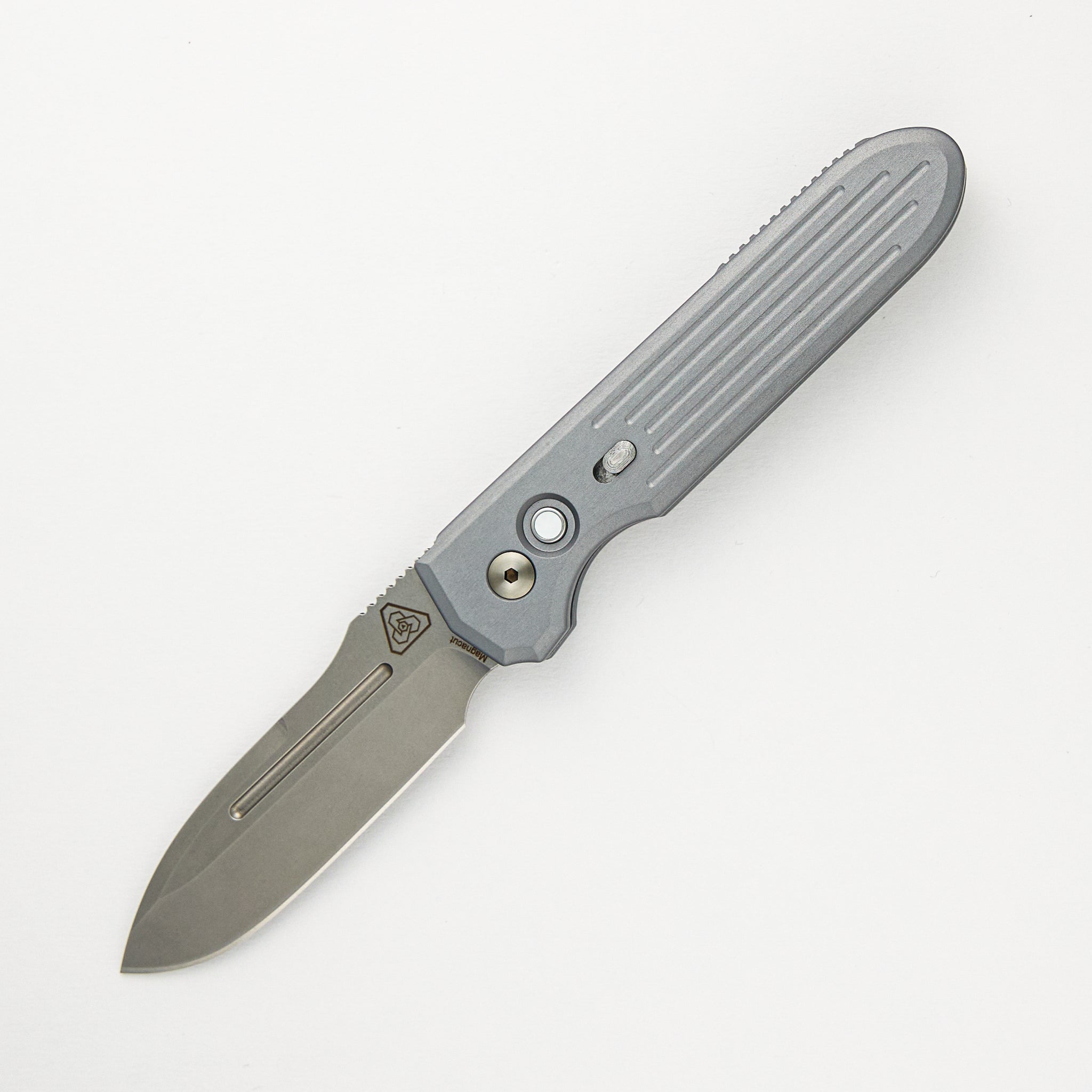 Pro-Tech Knives PDW Invictus Auto - Blade Show ATL 2024 - Grey Handle, MOP Button, MagnaCut Stonewash Blade