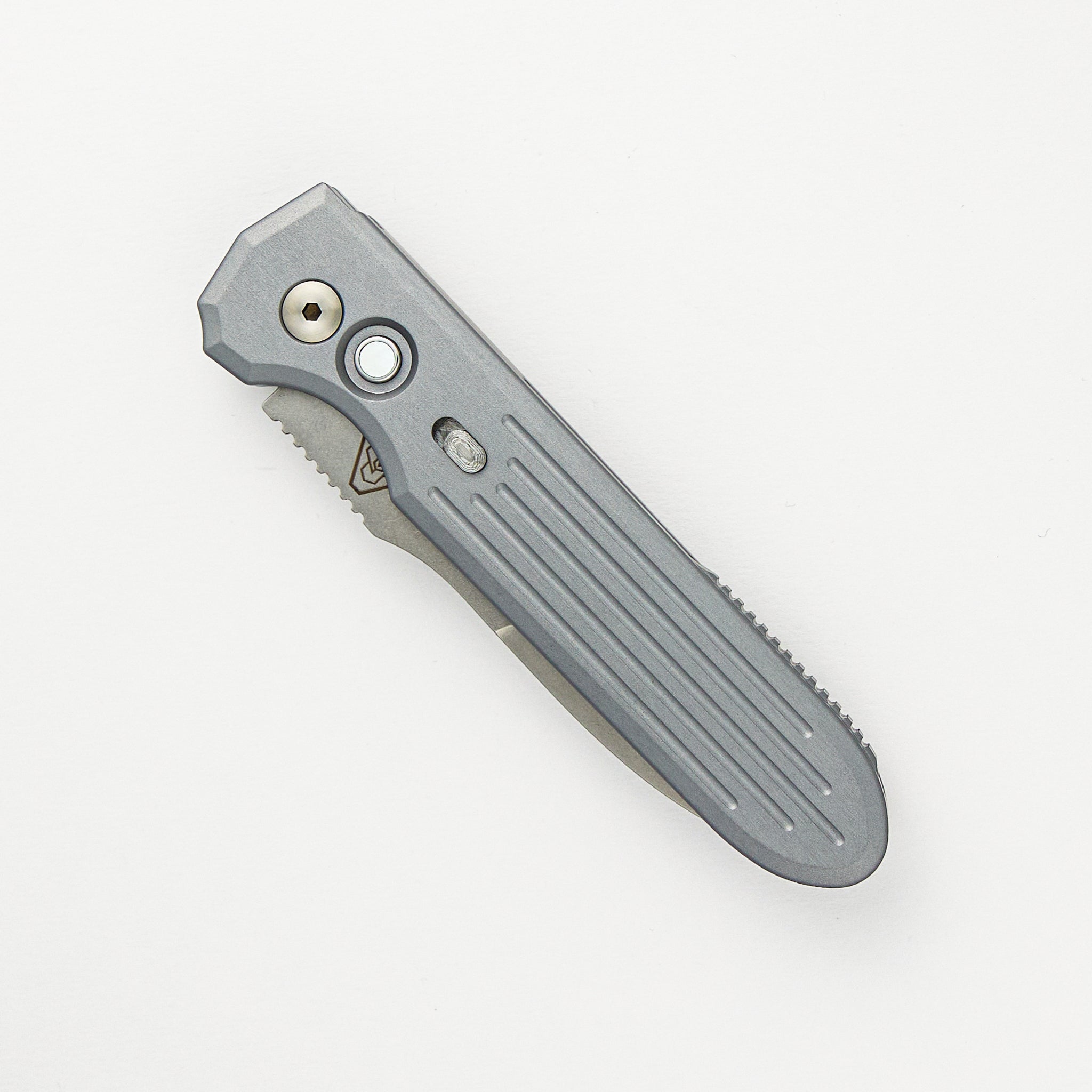 Pro-Tech Knives PDW Invictus Auto - Blade Show ATL 2024 - Grey Handle, MOP Button, MagnaCut Stonewash Blade