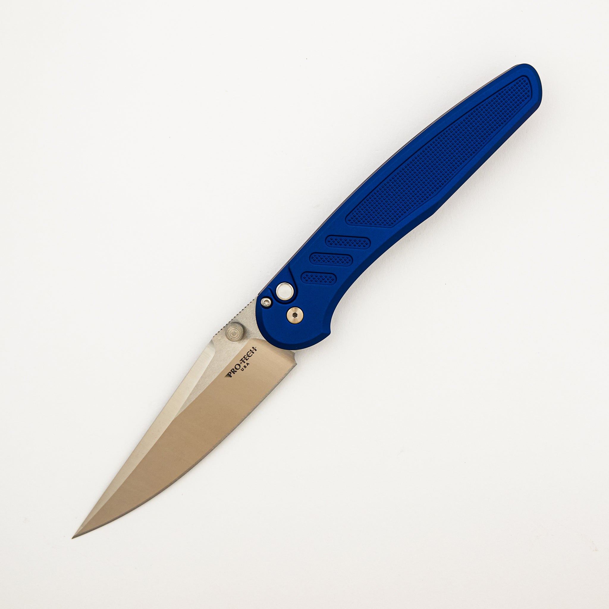 Avalon - PN1100-LTD BLUE - Knurled Blue Handle - Machine Satin MagnaCut Blade (Peace Neighbor Design)