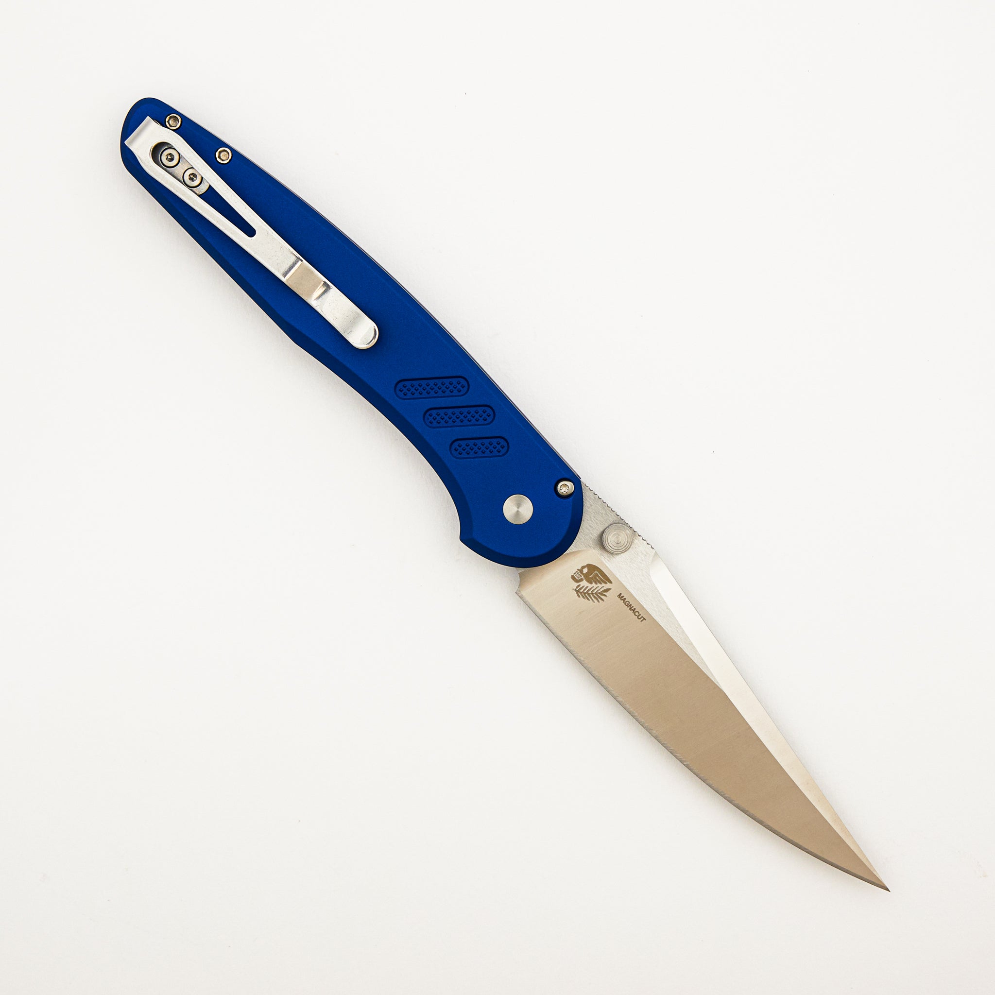 Avalon - PN1100-LTD BLUE - Knurled Blue Handle - Machine Satin MagnaCut Blade (Peace Neighbor Design)