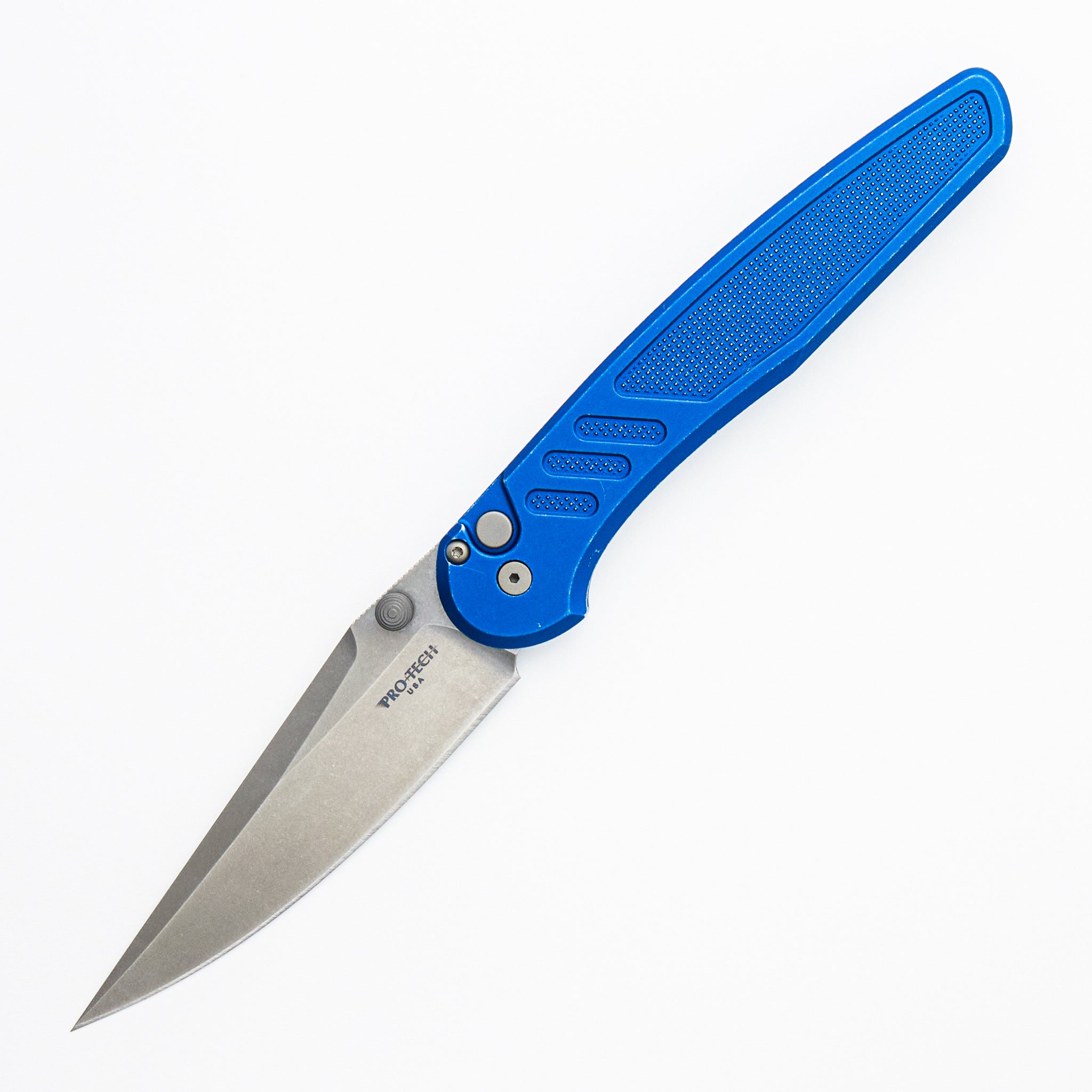 Avalon - PN1101-BW BLUE - Knurled Battleworn Blue Aluminum Handle - Stonewash MagnaCut Blade (Peace Neighbor Design)