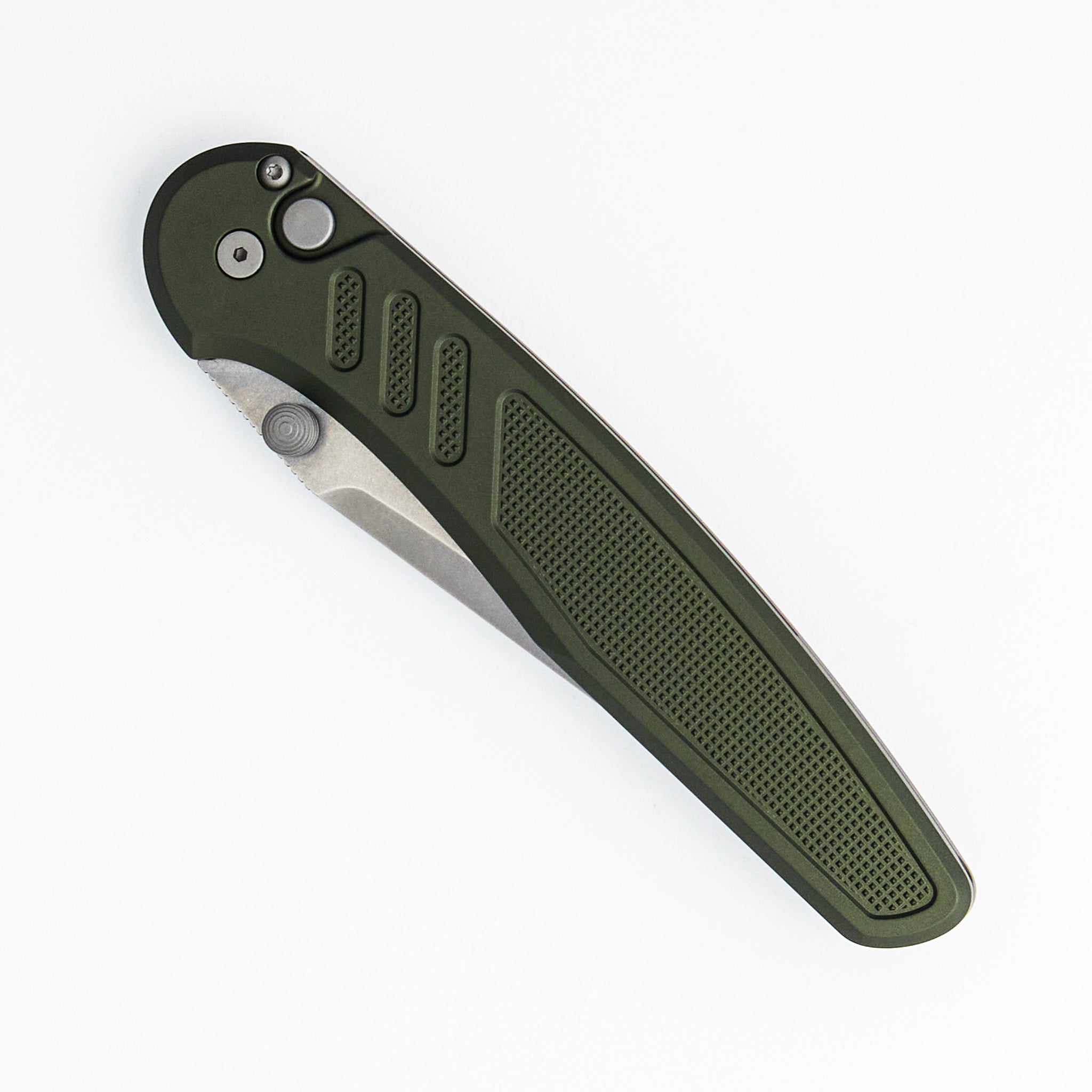 Avalon - PN1101-GREEN - Knurled Green Aluminum Handle - Stonewash MagnaCut Blade (Peace Neighbor Design)