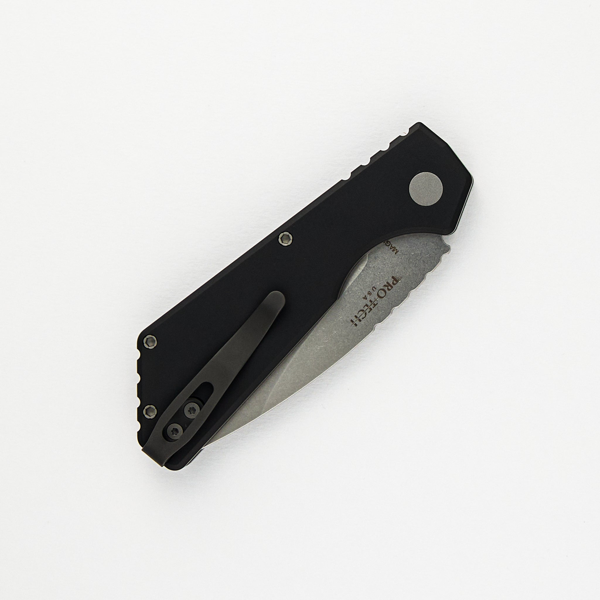 Pro-Tech Knives Strider PT Auto – Solid Black Handle Stonewash Finished Magnacut Blade PT201