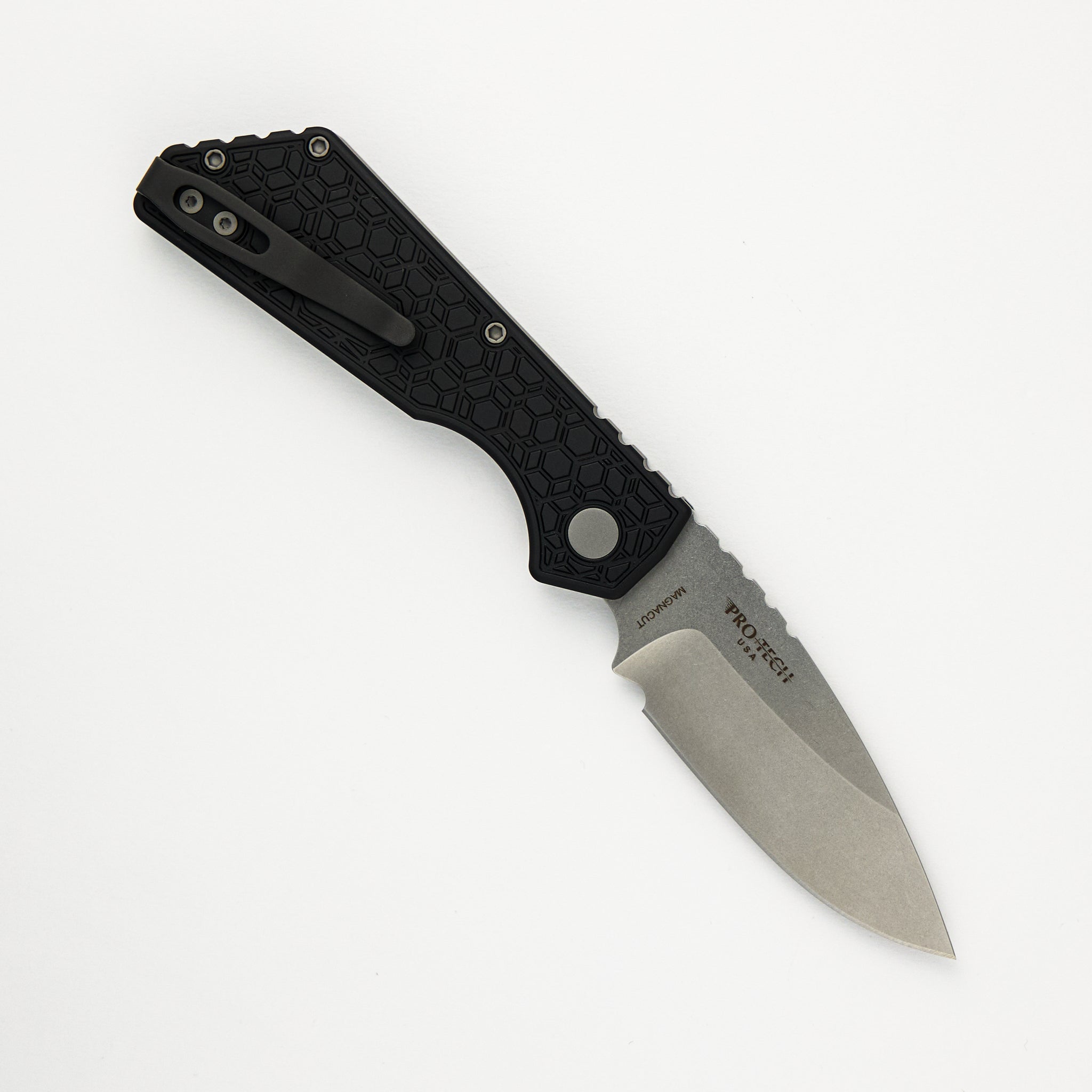 Pro-Tech Knives Strider PT+ Auto – Black Gridlock Textured Handle - Stonewash MagnaCut Blade