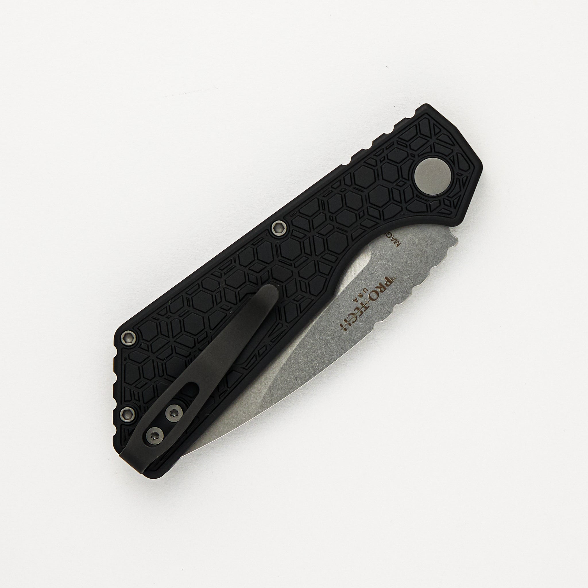 Pro-Tech Knives Strider PT+ Auto – Black Gridlock Textured Handle - Stonewash MagnaCut Blade