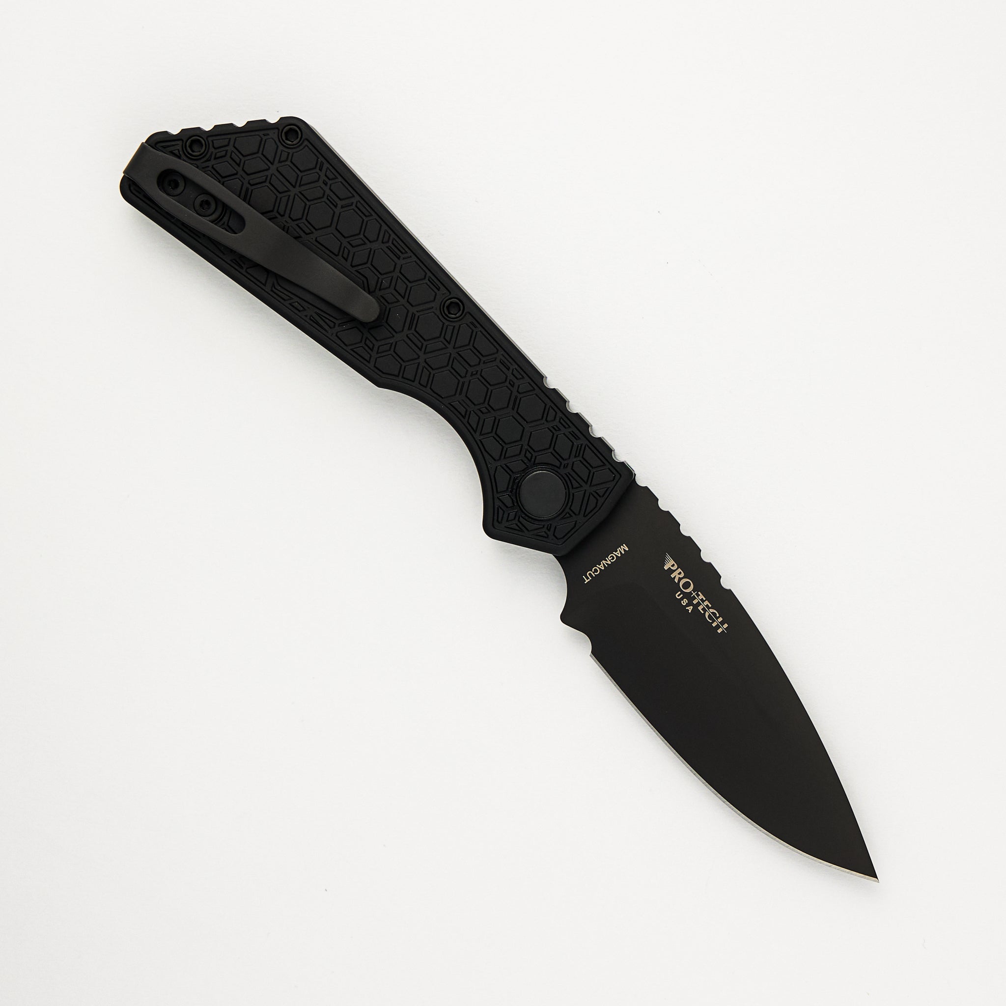 PT+ Auto – Black Gridlock Textured Handle - DLC Black MagnaCut Blade (Strider Design)