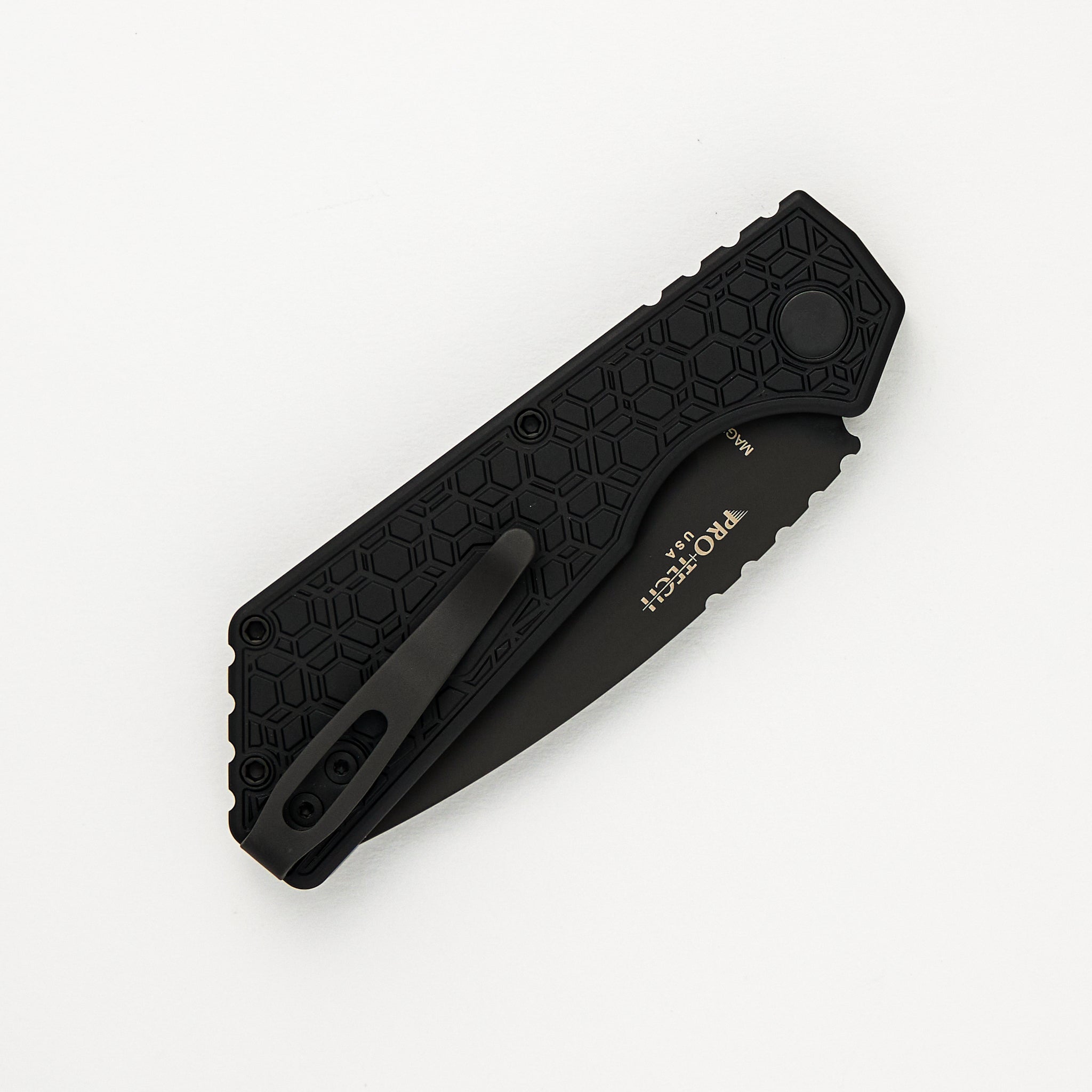 Pro-Tech Knives Strider PT+ Auto – Black Gridlock Textured Handle - DLC Black MagnaCut Blade