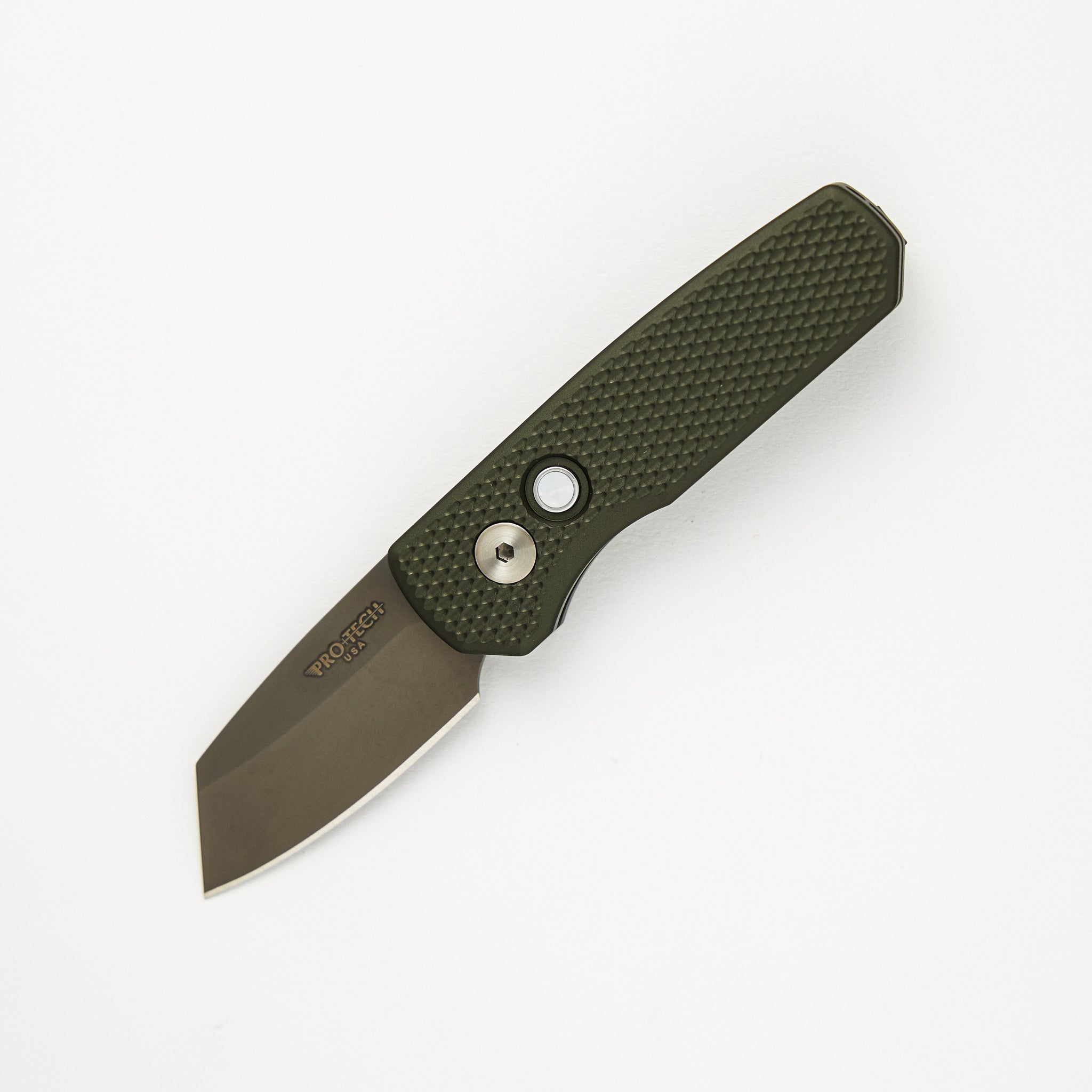 Pro-Tech Knives Runt 5 – 2024.BLADEWEST.02 - Green Textured Handle - Smokey Gret DLC MagnaCut Reverse Tanto Blade