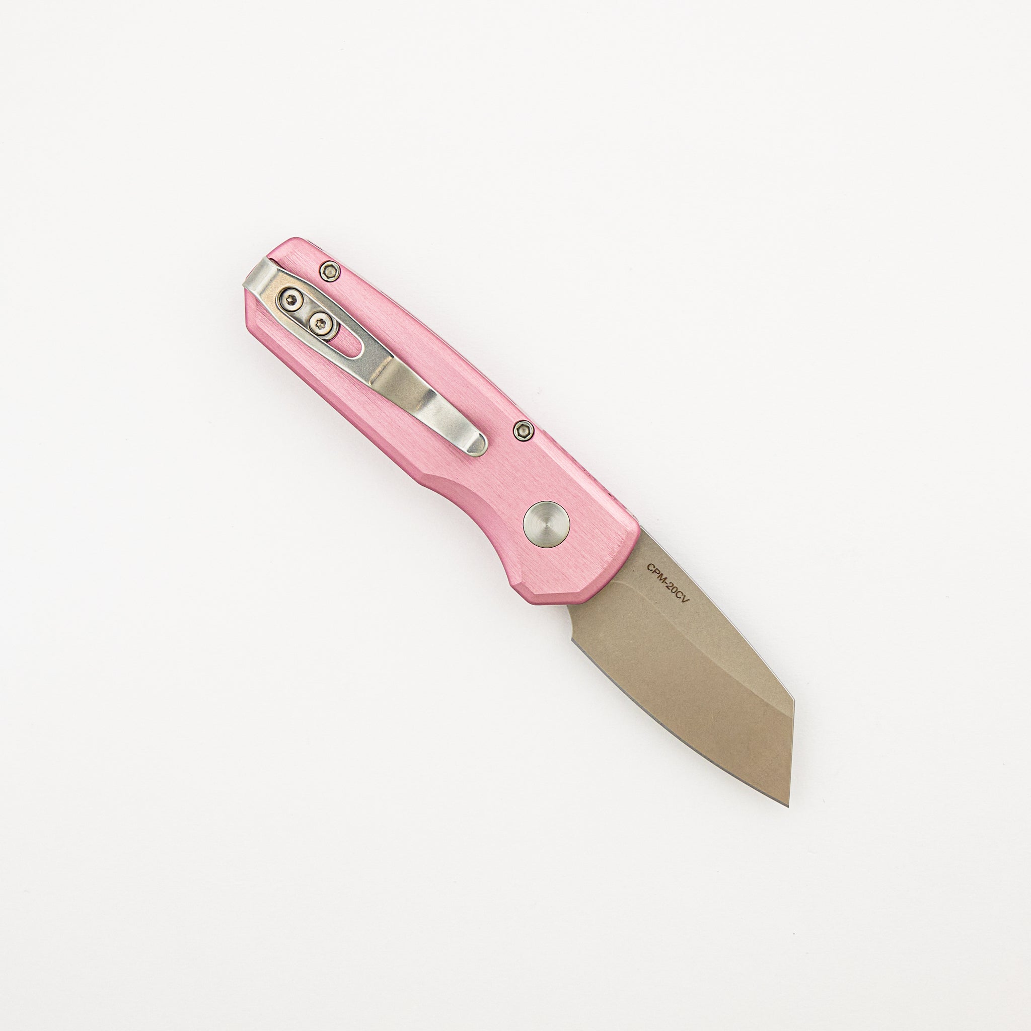 Runt 5 - Satin Pink Aluminum Handle - Stonewash 20-CV Reverse Tanto Blade - R5201-PINK