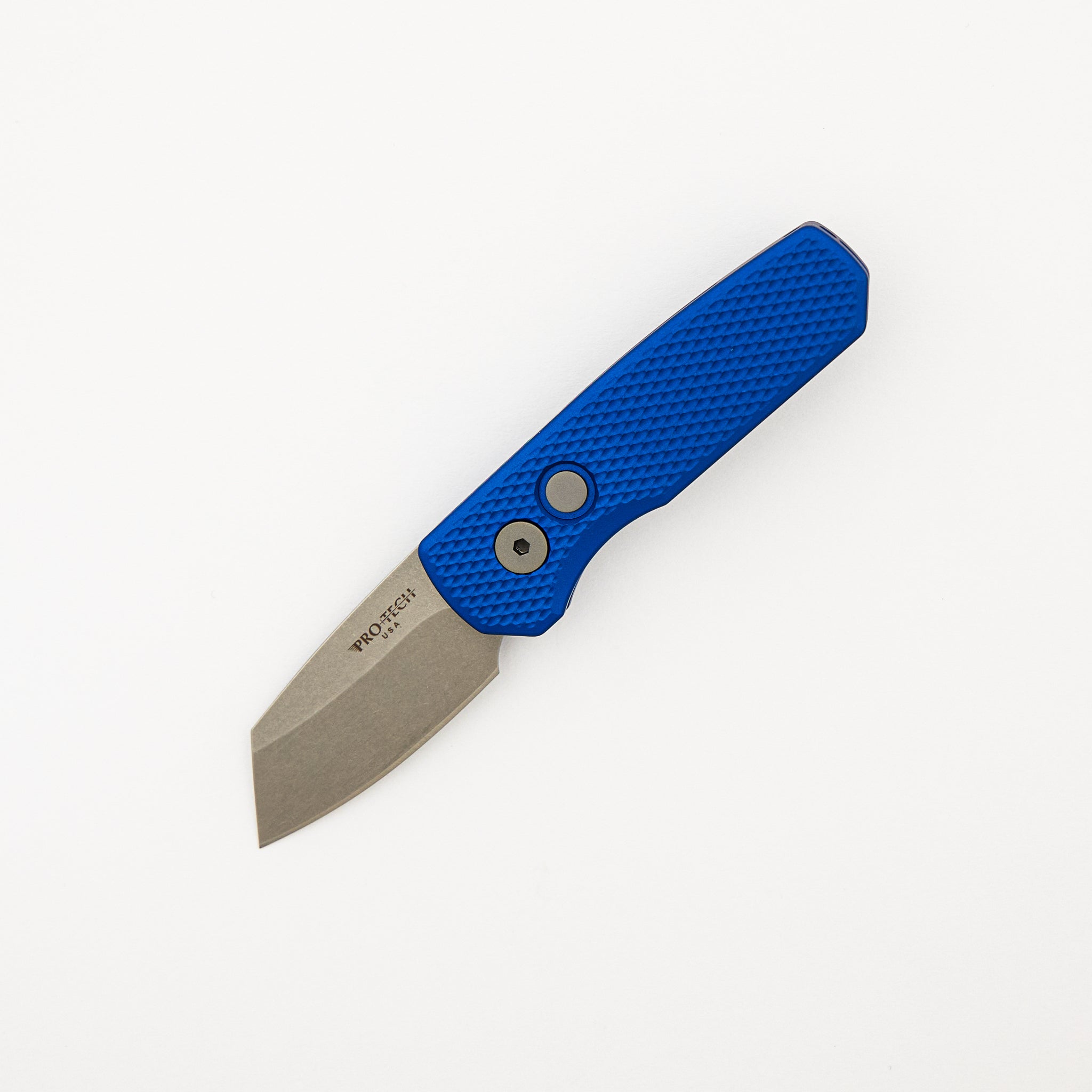 Runt 5 - Textured Blue Aluminum Handle - Stonewash 20-CV Reverse Tanto Blade - R5205-BLUE