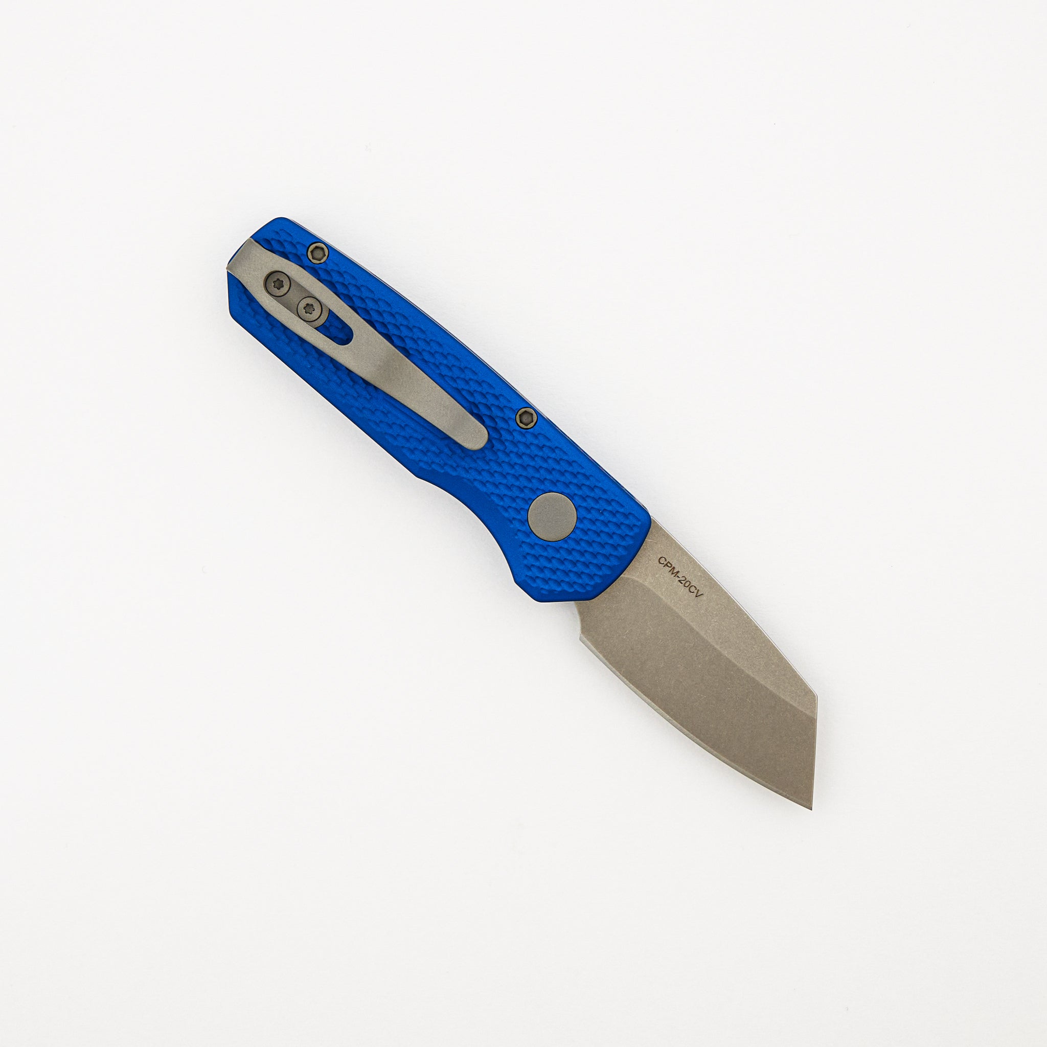 Runt 5 - Textured Blue Aluminum Handle - Stonewash 20-CV Reverse Tanto Blade - R5205-BLUE