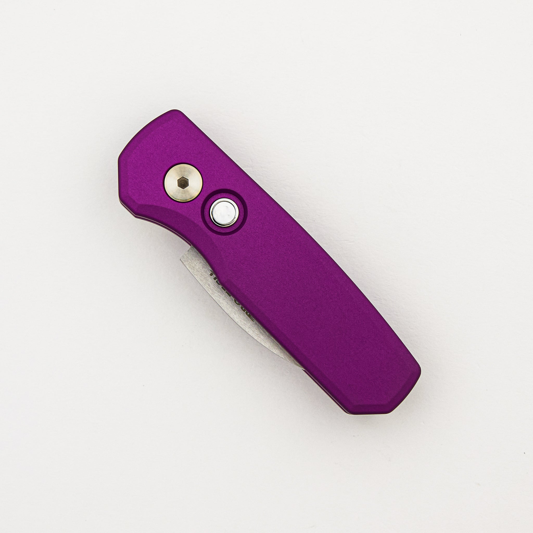 Runt 5 - R5300-LTD PURPLE - Smooth Purple Handle - Machine Satin MagnaCut Wharncliffe Blade - White Pearl Button