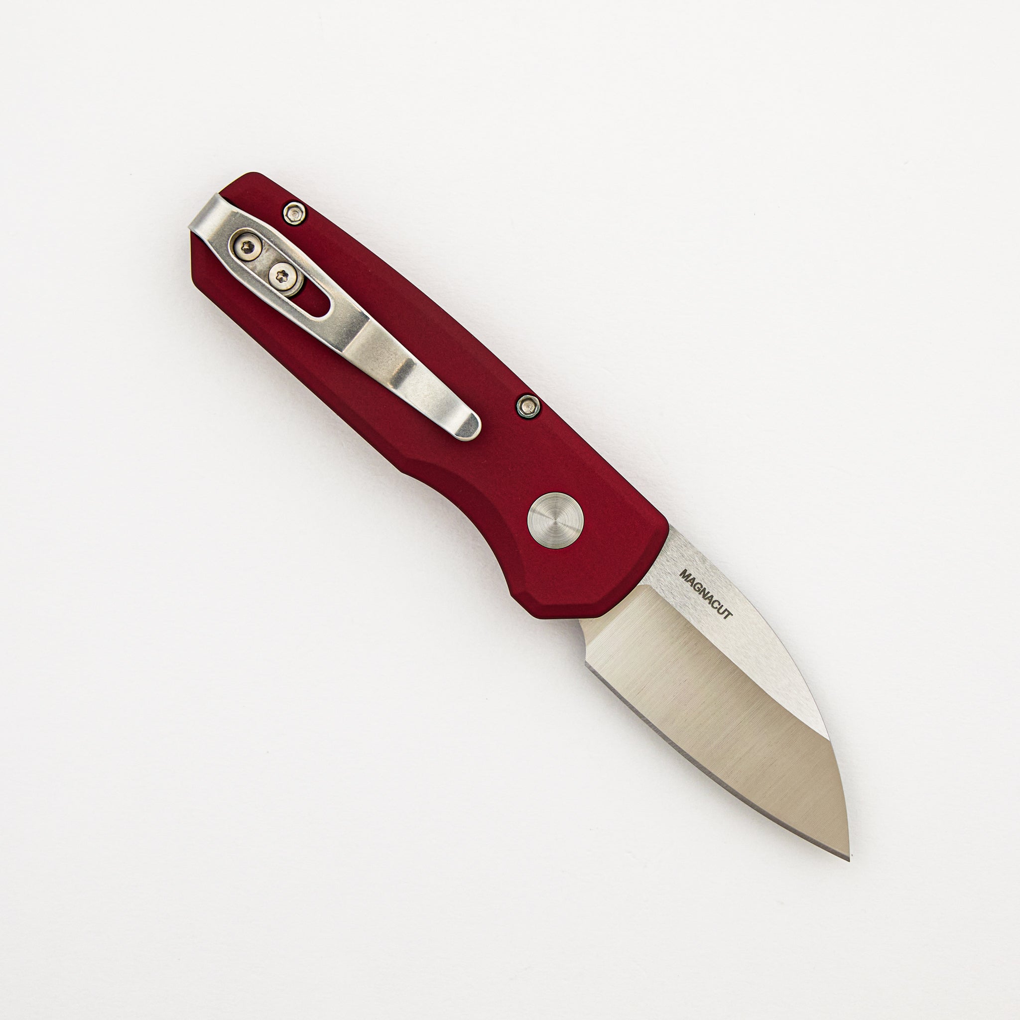 Runt 5 - R5300-LTD Red - Smooth Red Handle - Machine Satin MagnaCut Wharncliffe Blade - Pearl Button