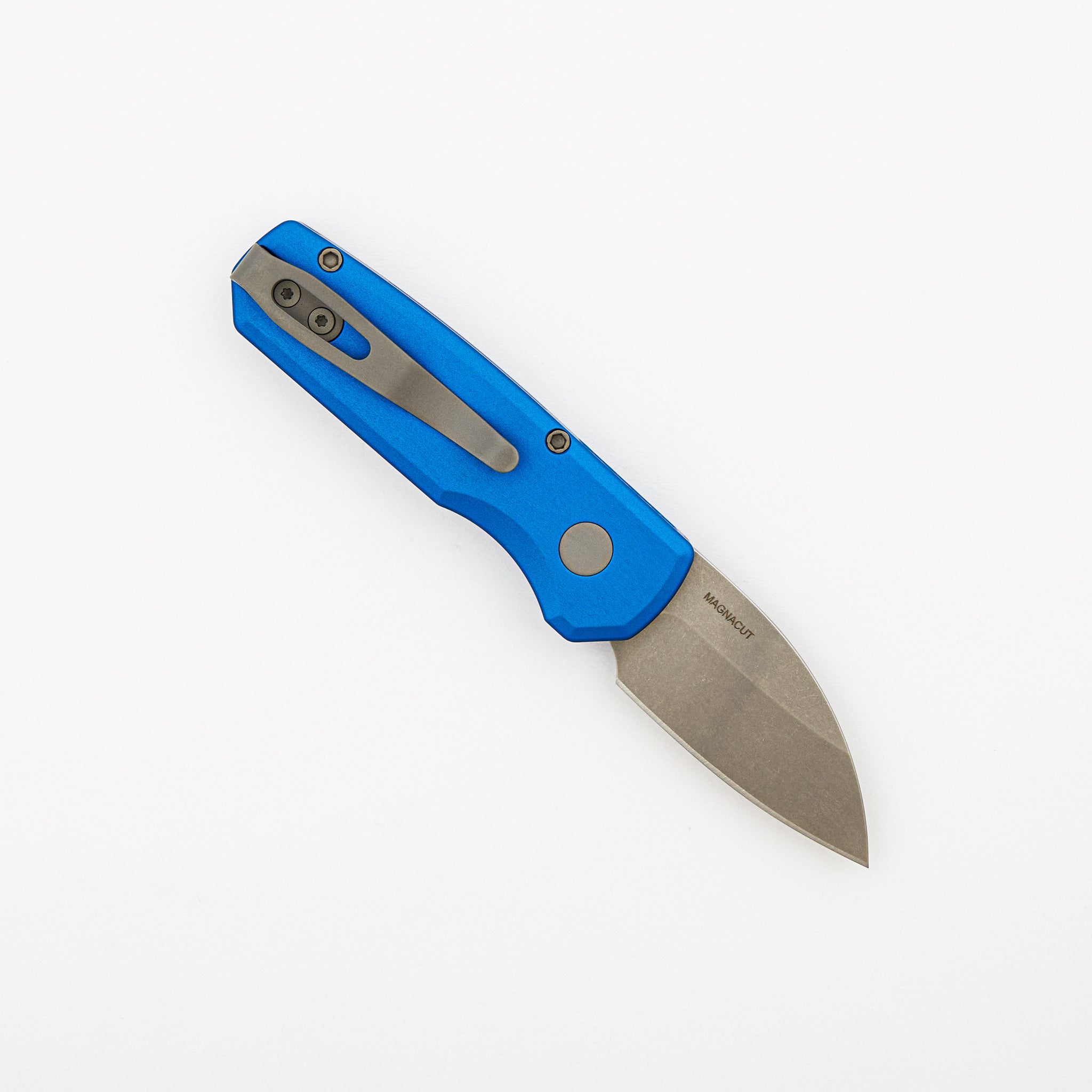 Runt 5 - Blue Aluminum Handle - Stonewash MagnaCut Wharncliffe Blade - R5301-BLUE