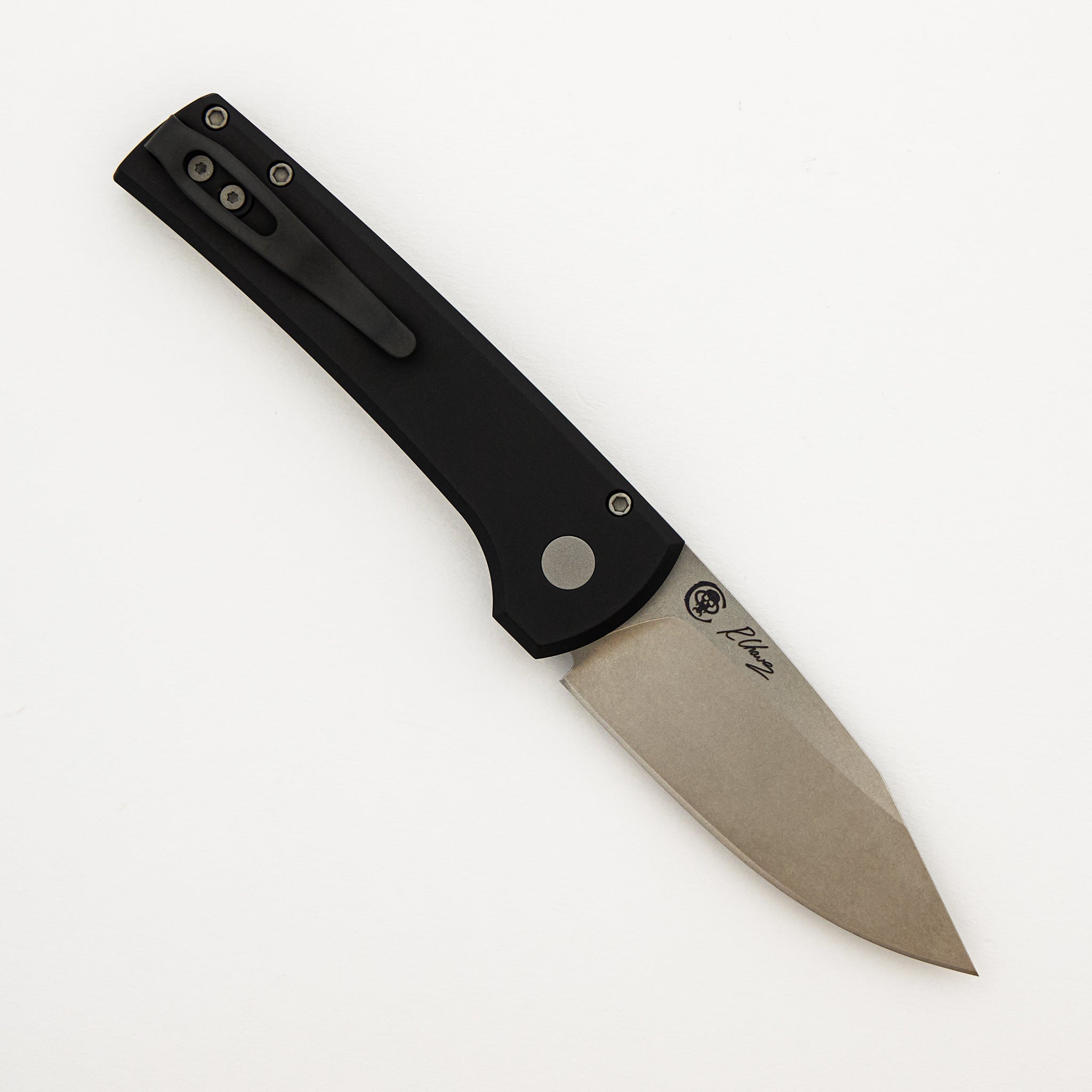 Scapegoat Compact - RCS1101 - Solid Black Aluminum Handle - Stonewash MagnaMax Blade (Ramon Chaves Design)