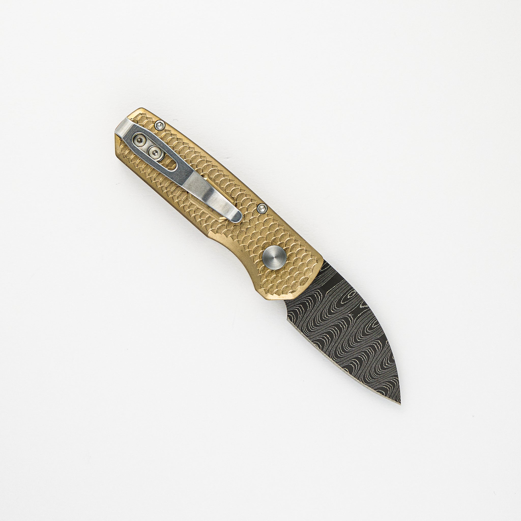 Pro-Tech Knives Runt 5 Limited - Machined Dragon Scale Brass Handle – Chad Nichols Wharncliffe Blade