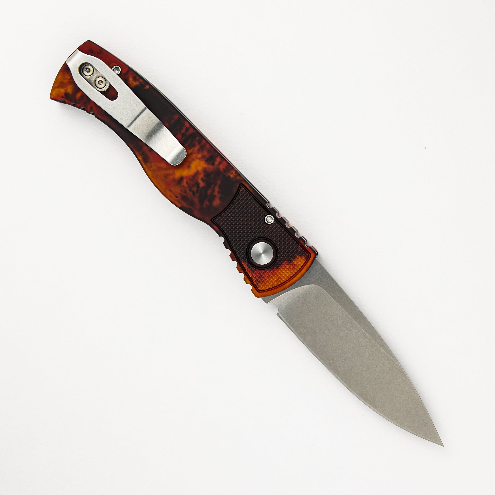 Pro-Tech Knives Tactical Response 2 - "Del Fuego" anodized Handle with Textured Corners - Black Lip Pearl Push Button - Stonewash MagnaCut Blade T201-DF