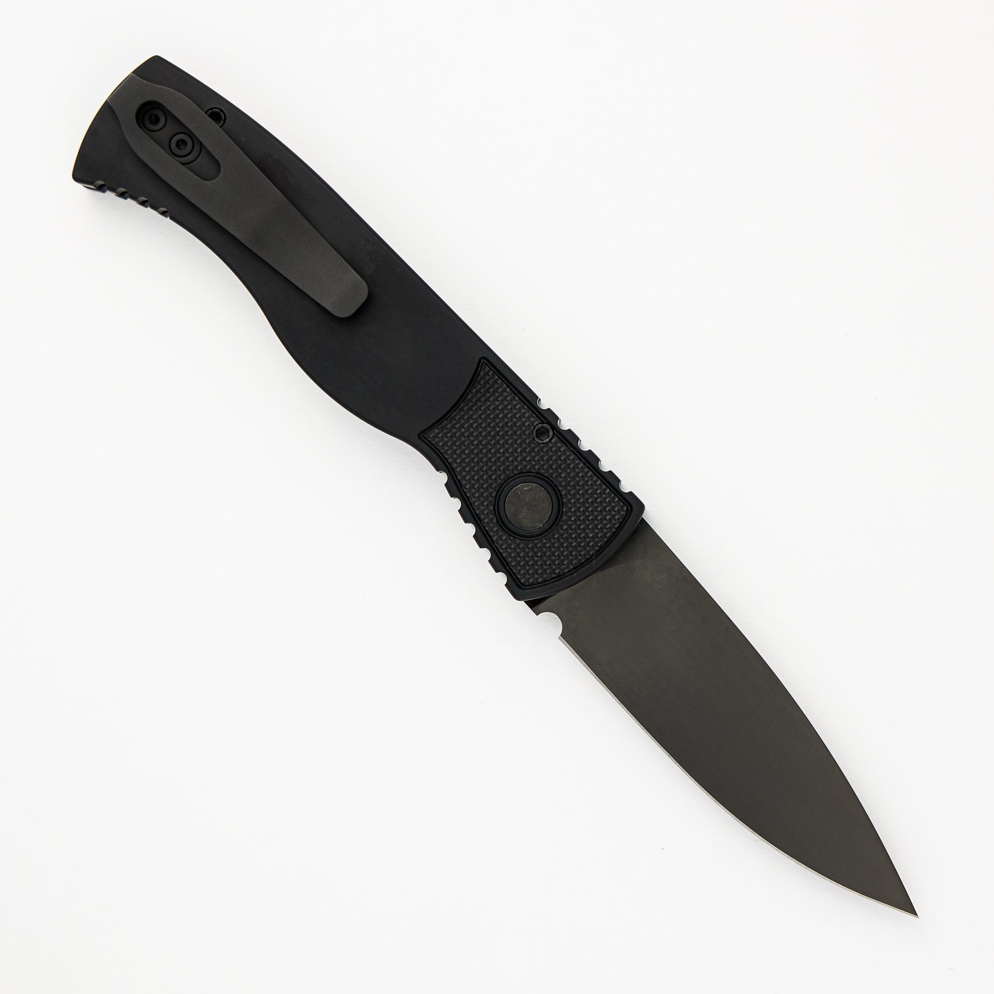 Pro-Tech Knives Tactical Response 2 - Black Handle With Textured Corners - Tritium Push Button - Black MagnaCut Blade T203-OPERATOR
