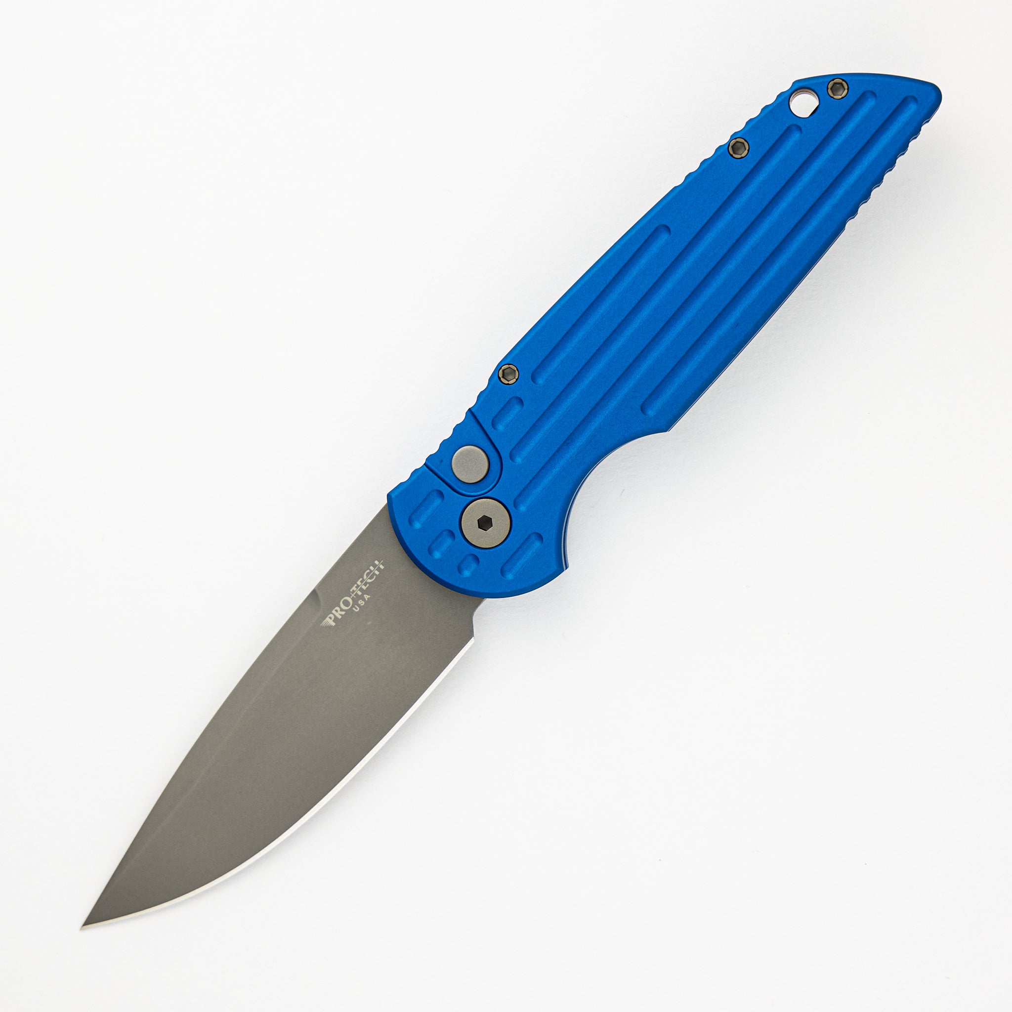 Pro-Tech Knives TR-3 Blue - Dark Blue Handle With Grooves - Bead Blast Blade - Plain Edge