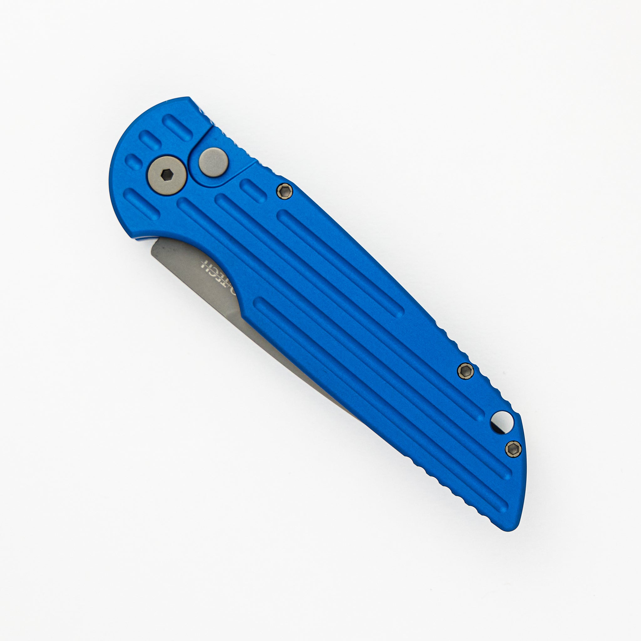 Pro-Tech Knives TR-3 Blue - Dark Blue Handle With Grooves - Bead Blast Blade - Plain Edge