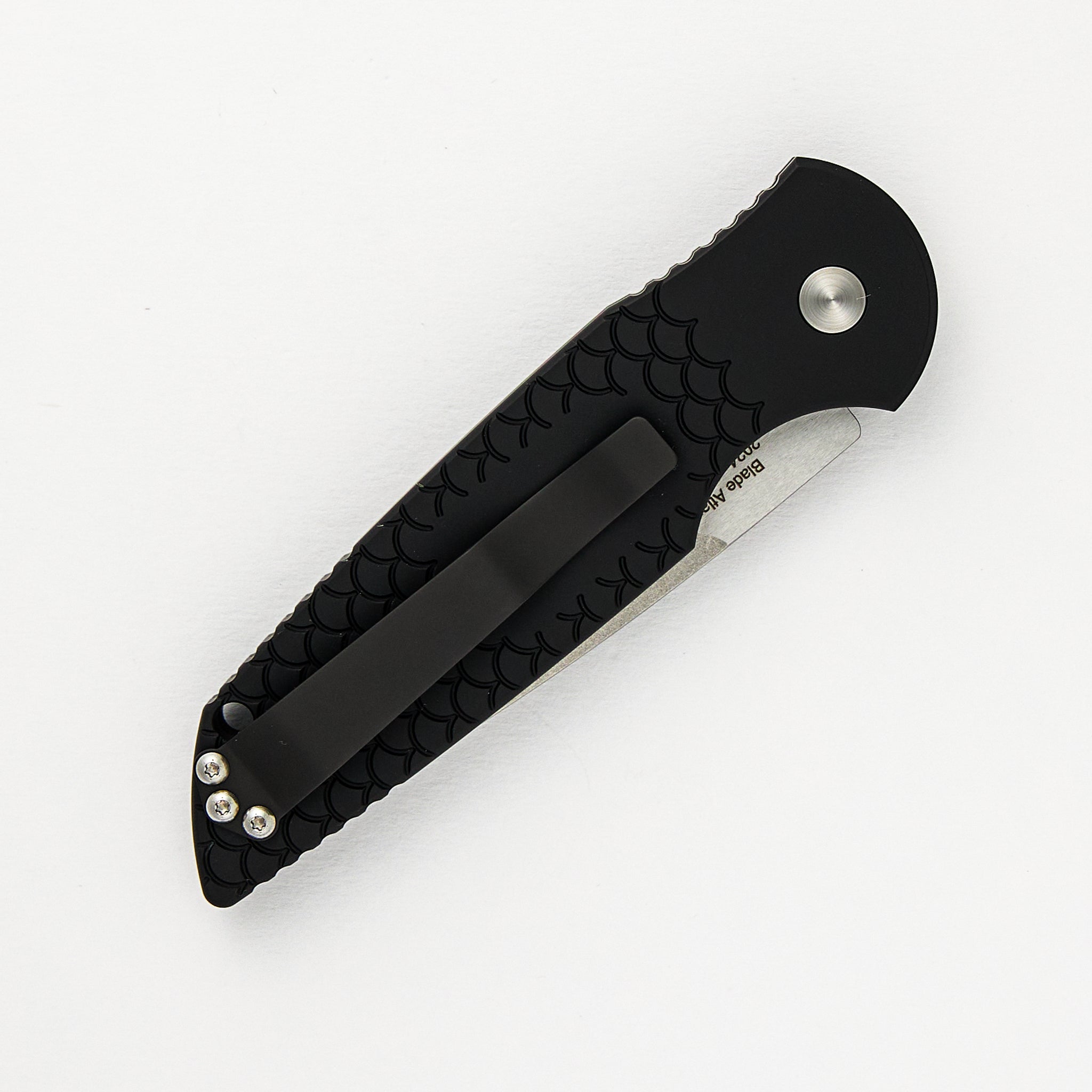 Pro-Tech Knives TR-3 - Blade Show ATL 2024 - Black Handle W/ Steel Safety, Gold Lip Pearl Button, Stonewash/Satin Blade, Limited Edition