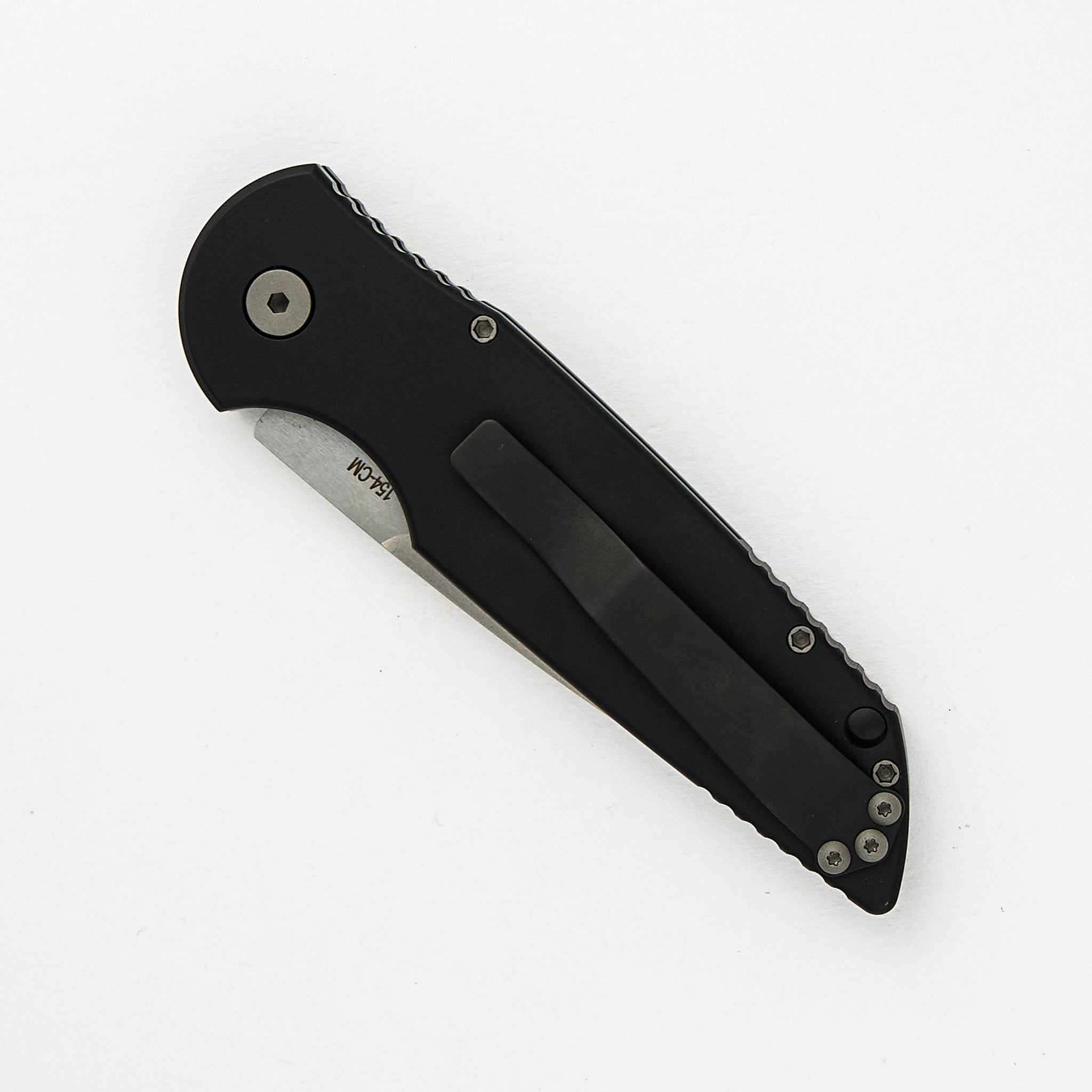 Pro-Tech Knives TR-3 L-1 - Left Handed - Black Aluminum Handle W/ Grooves - Stonewash 154-CM Blade