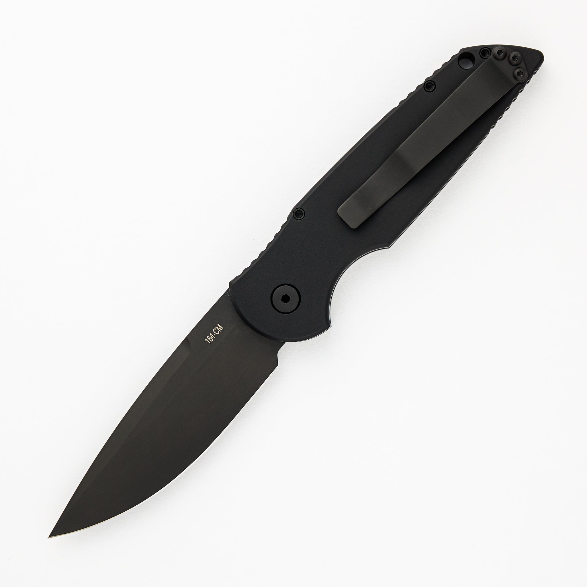 Pro-Tech Knives TR-3 L-2 - Left Handed - Black Aluminum Handle W/ Grooves - DLC Black 154-CM Blade