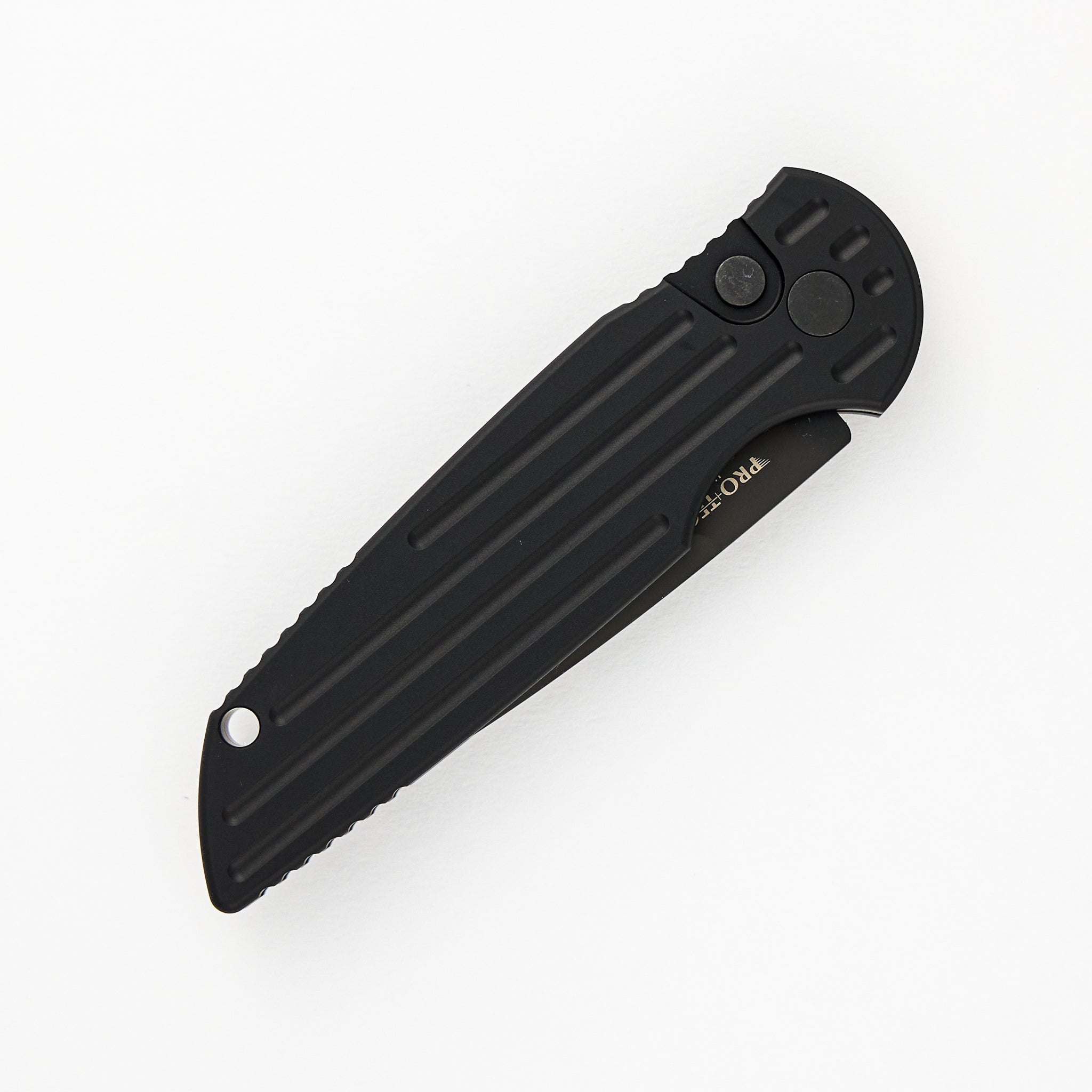 Pro-Tech Knives TR-3 L-2 - Left Handed - Black Aluminum Handle W/ Grooves - DLC Black 154-CM Blade