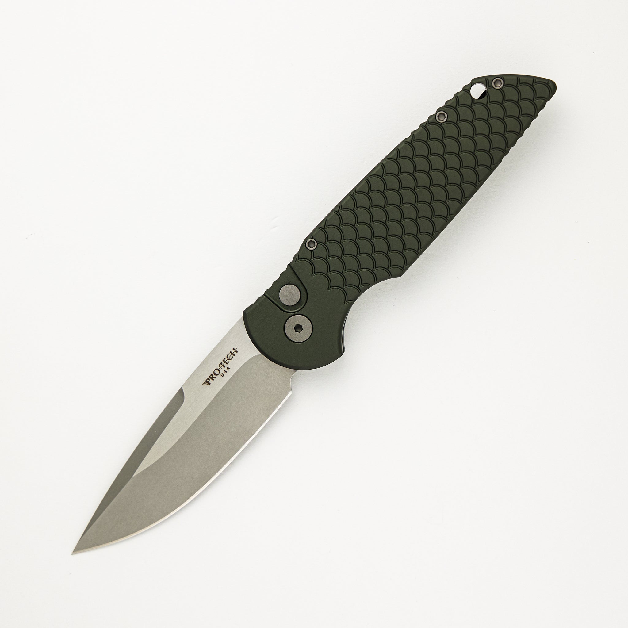 Pro-Tech Knives Tactical Response 3 - TR-3 X1 SW Green - Green "Fish Scale" Handle - Stonewash 154CM Blade