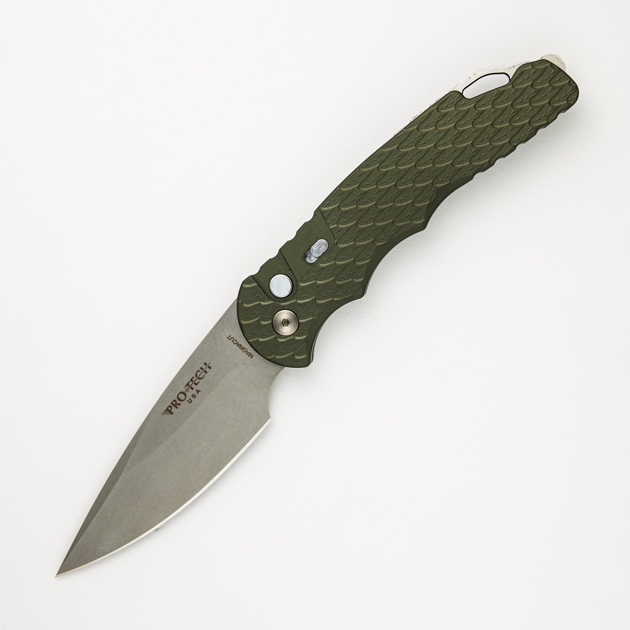 Pro-Tech Knives TR-4 - 2024.BLADEWEST.04 - Green Feather Texture Handle - Stonewash MagnaCut Blade