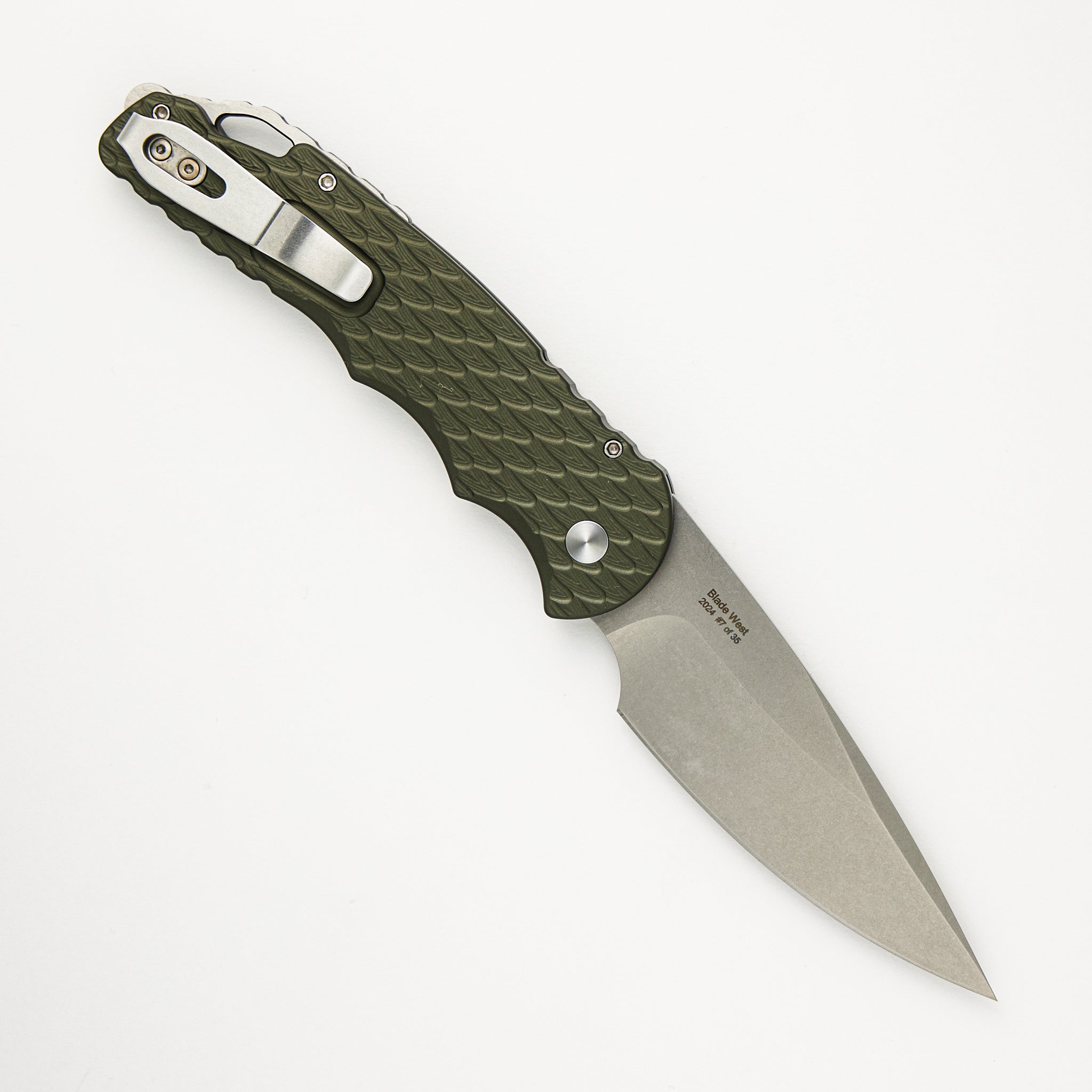 Pro-Tech Knives TR-4 - 2024.BLADEWEST.04 - Green Feather Texture Handle - Stonewash MagnaCut Blade