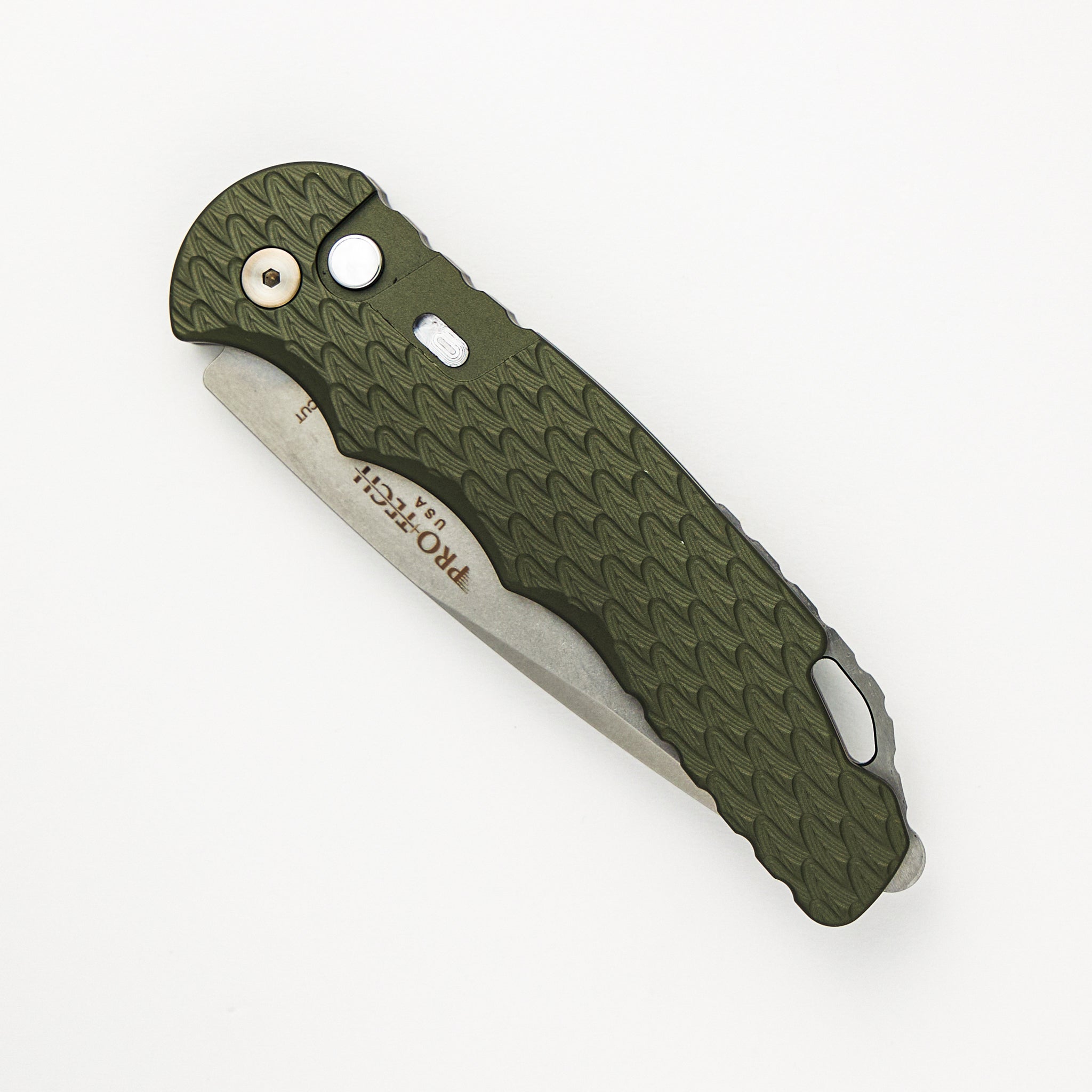 Pro-Tech Knives TR-4 - 2024.BLADEWEST.04 - Green Feather Texture Handle - Stonewash MagnaCut Blade