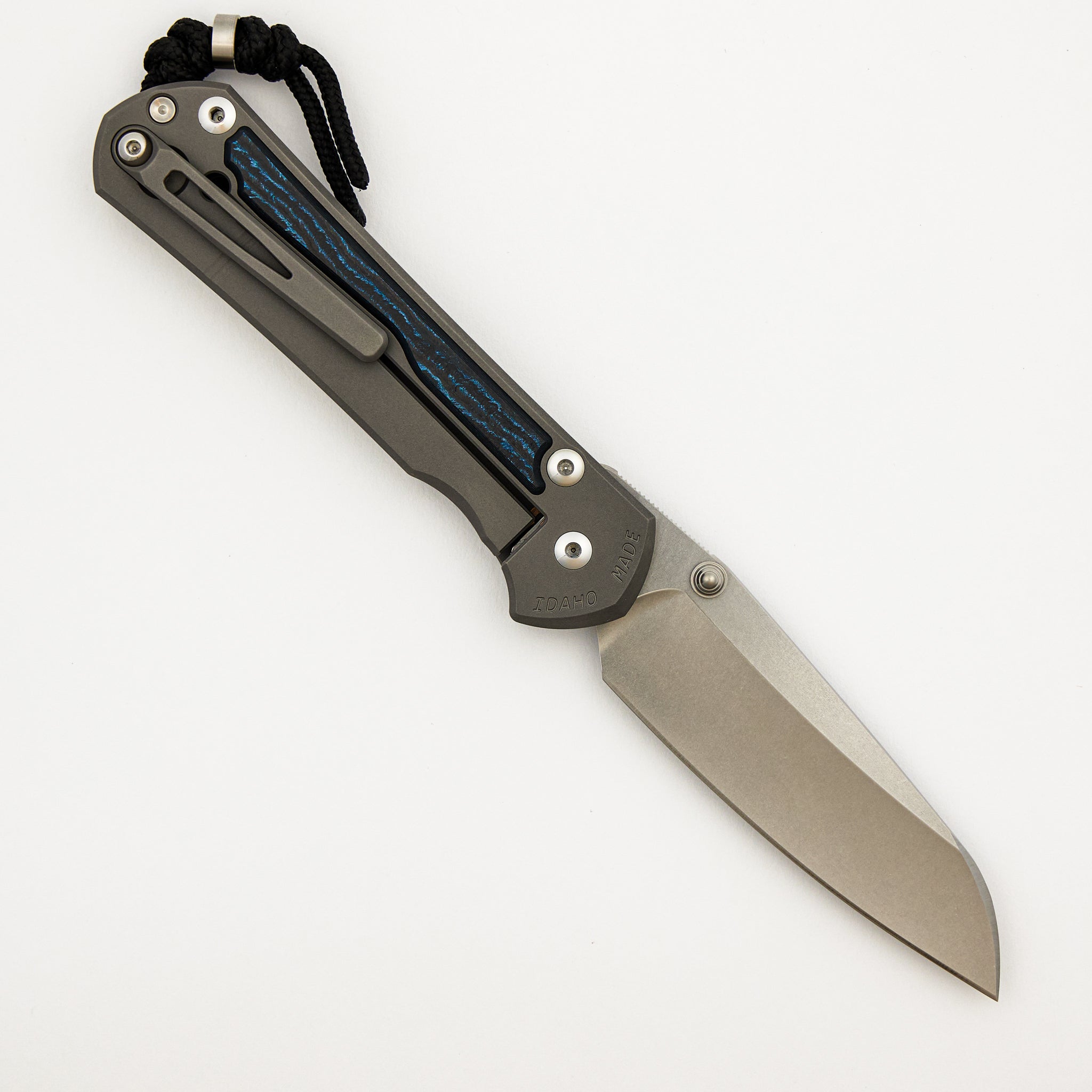 Large Sebenza 31 - Ocean Blue CarboTi Inlay - Insingo CPM MagnaCut Blade - MIM Clip - Silver Double Thumb Lugs