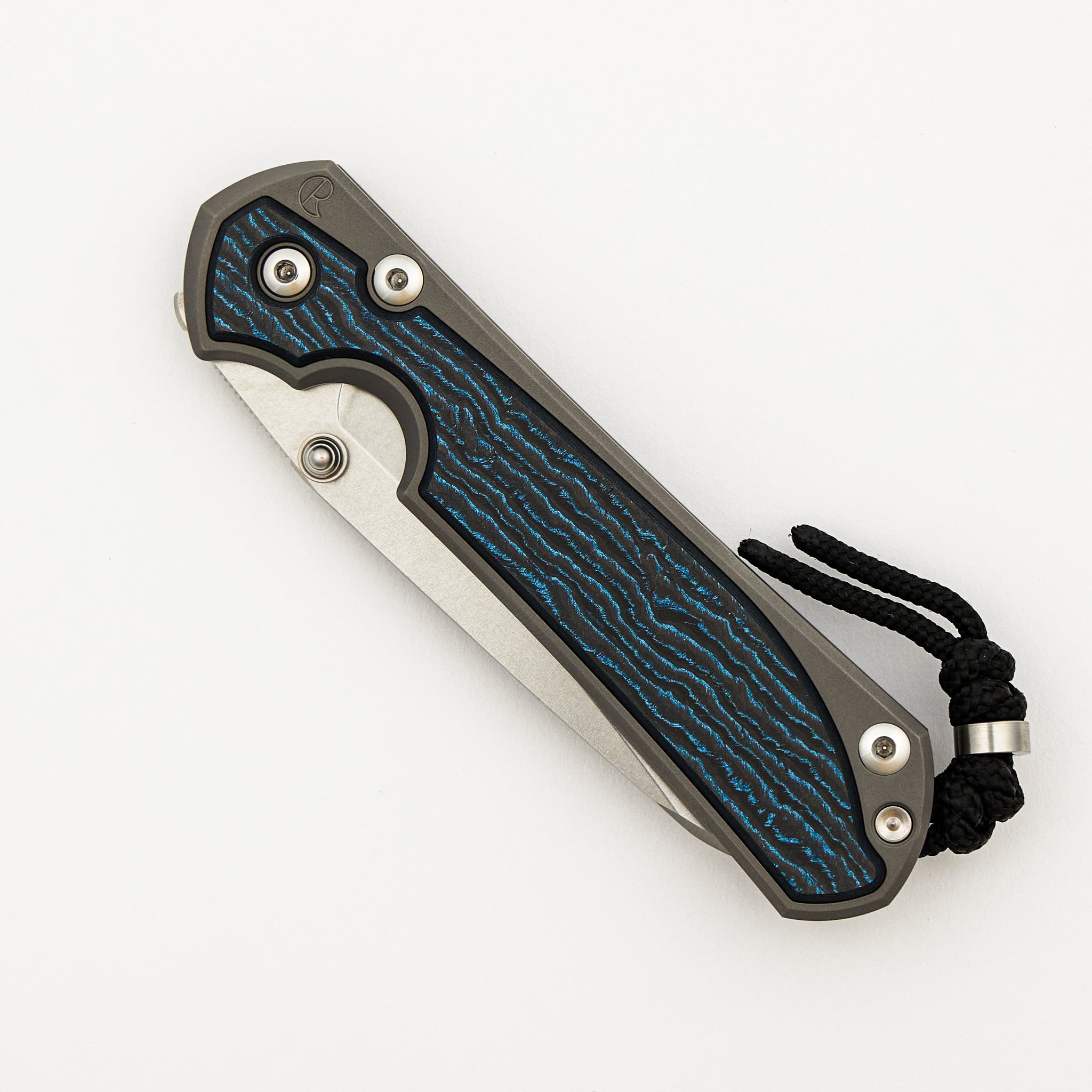 Large Sebenza 31 - Ocean Blue CarboTi Inlay - Insingo CPM MagnaCut Blade - MIM Clip - Silver Double Thumb Lugs