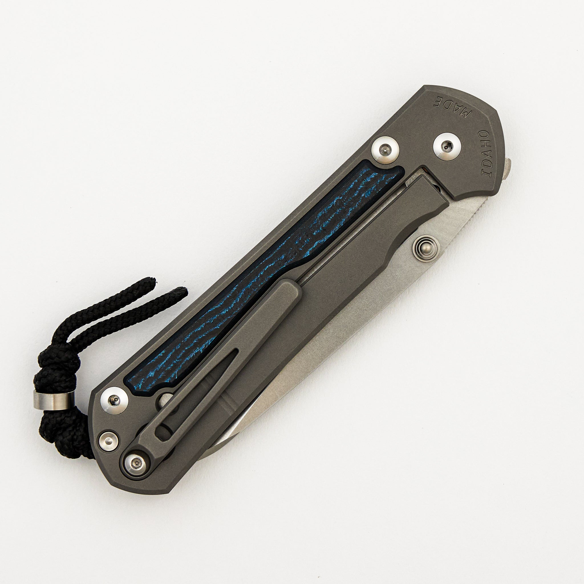 Large Sebenza 31 - Ocean Blue CarboTi Inlay - Insingo CPM MagnaCut Blade - MIM Clip - Silver Double Thumb Lugs