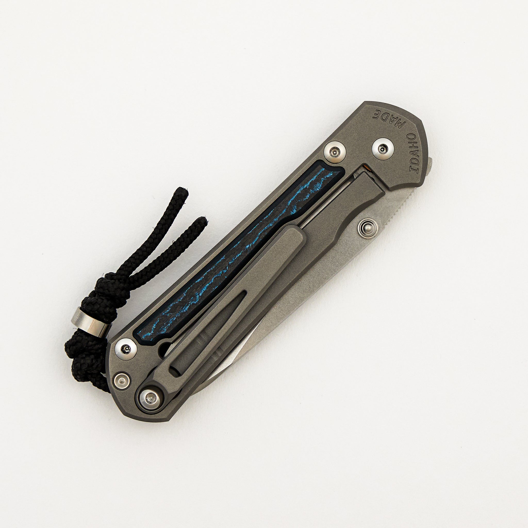 Small Sebenza 31 - Ocean Blue CarboTi Inlay - Insingo CPM MagnaCut Blade - MIM Clip - Silver Double Thumb Lugs