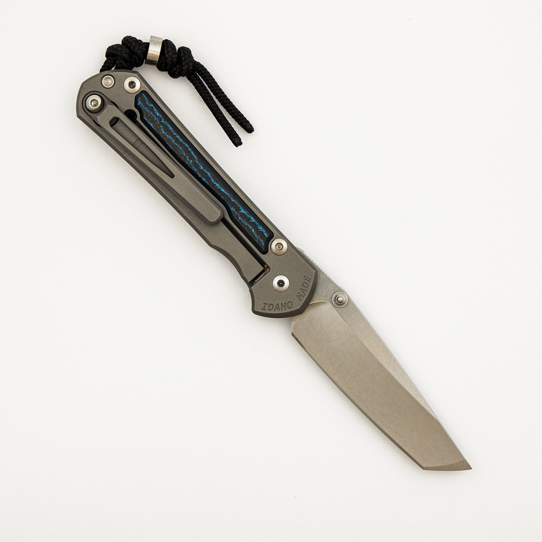 Small Sebenza 31 - Ocean Blue CarboTi Inlay - Tanto CPM MagnaCut Blade - MIM Clip - Silver Double Thumb Lugs