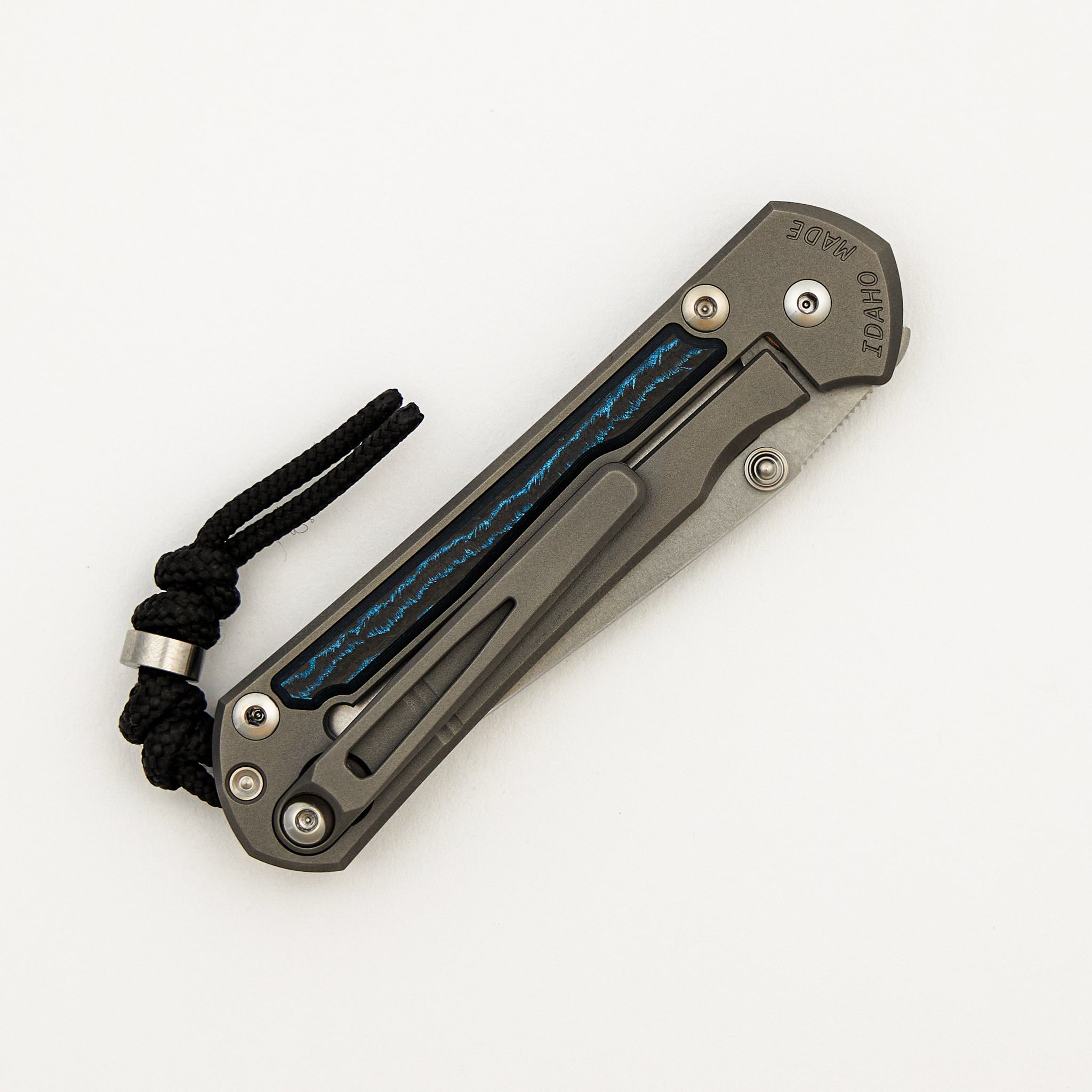 Small Sebenza 31 - Ocean Blue CarboTi Inlay - Tanto CPM MagnaCut Blade - MIM Clip - Silver Double Thumb Lugs