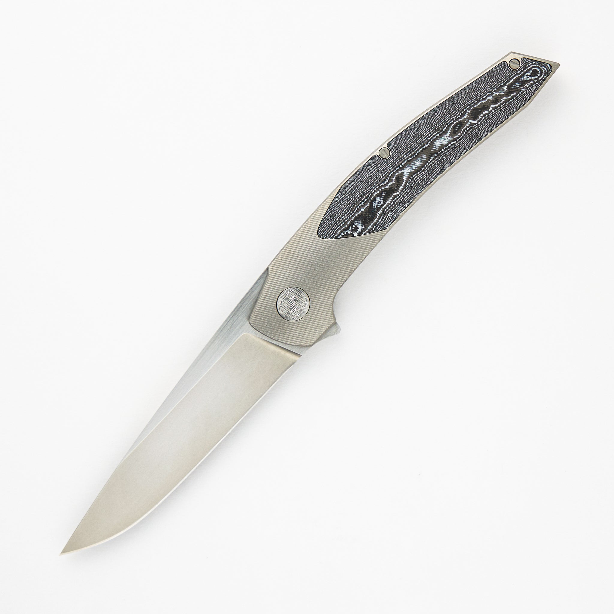 Hog House Knives Model T - White CarboTi Inlay - RWL-34 Blade W/ Satin Flats